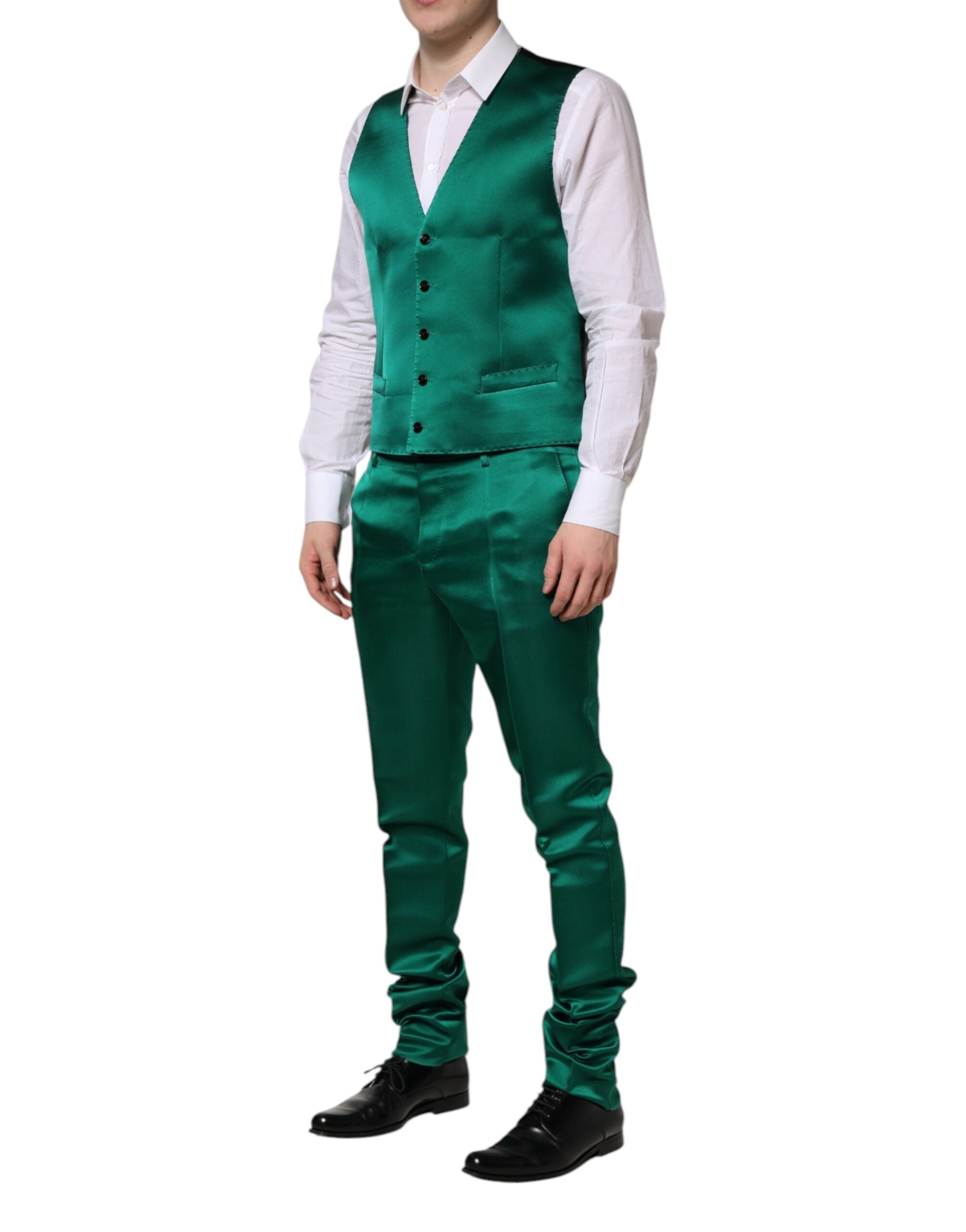 Green Silk 3 Piece Single Breasted Suit - ventzia