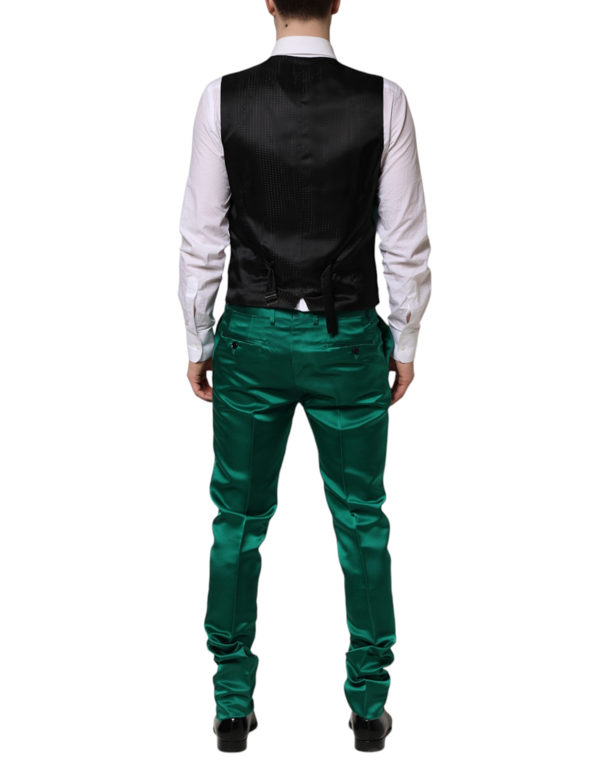 Green Silk 3 Piece Single Breasted Suit - ventzia