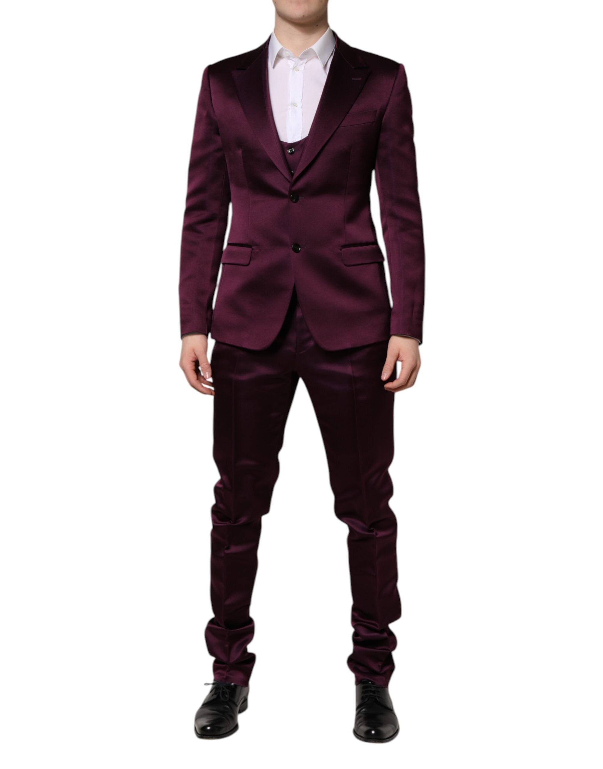 Dark Purple Silk 3Piece Single Breasted Suit - ventzia