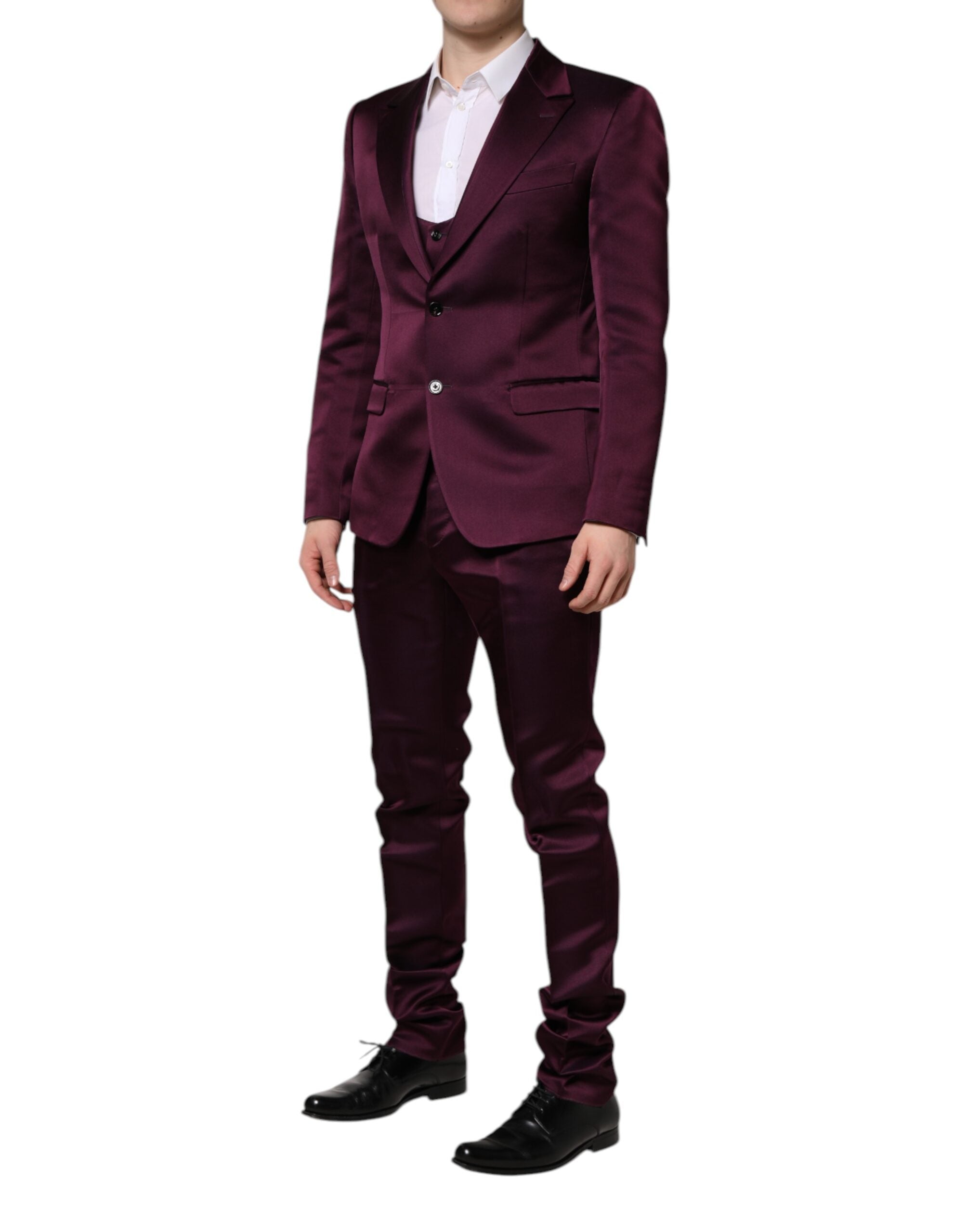 Dark Purple Silk 3Piece Single Breasted Suit - ventzia
