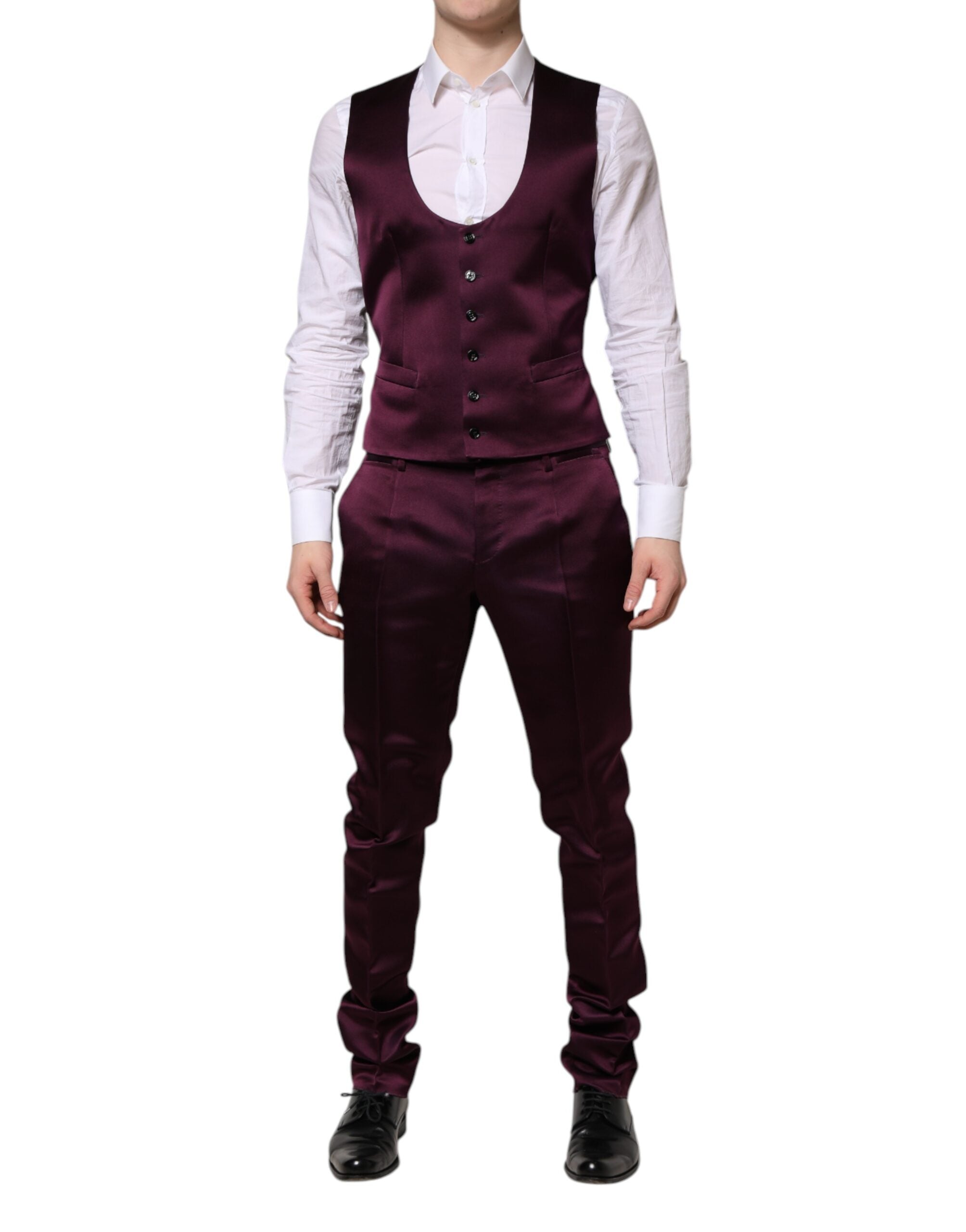 Dark Purple Silk 3Piece Single Breasted Suit - ventzia