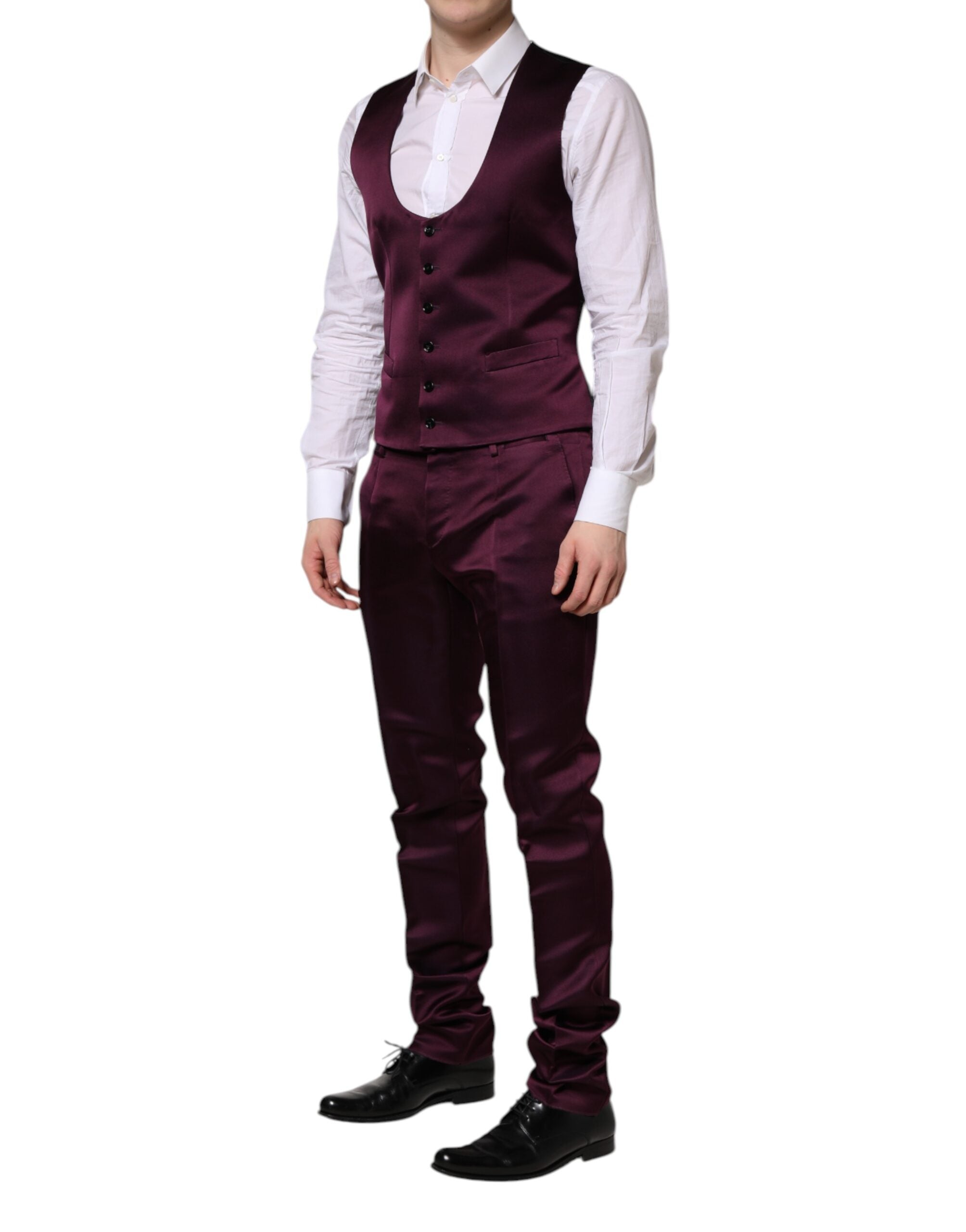 Dark Purple Silk 3Piece Single Breasted Suit - ventzia