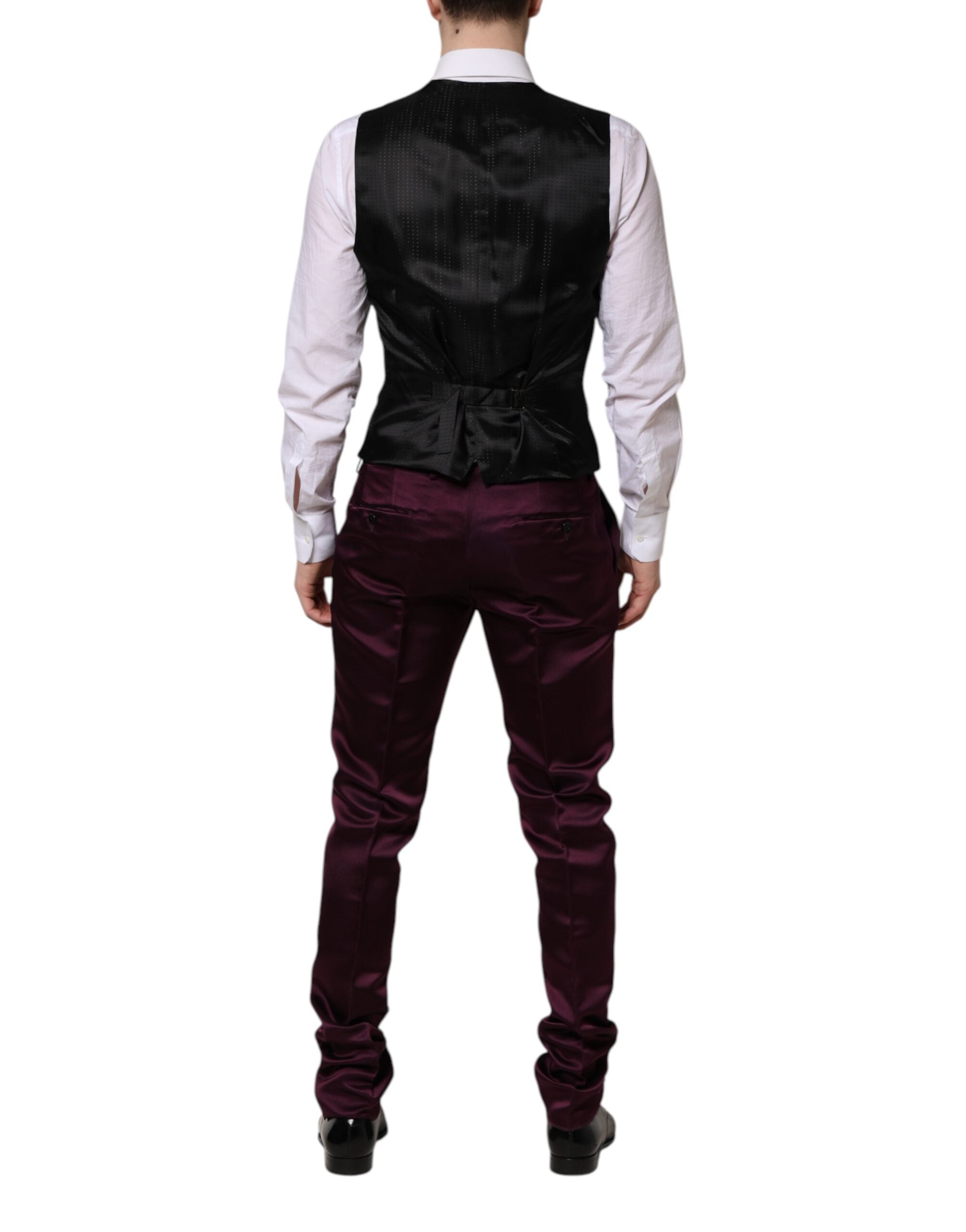 Dark Purple Silk 3Piece Single Breasted Suit - ventzia