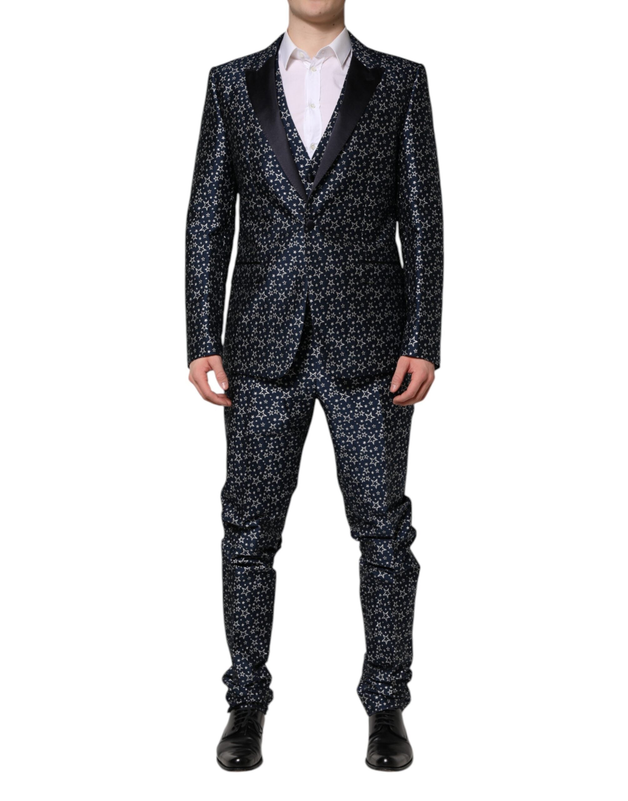 Blue MARTINI Star Jacquard 3 Piece Suit - ventzia
