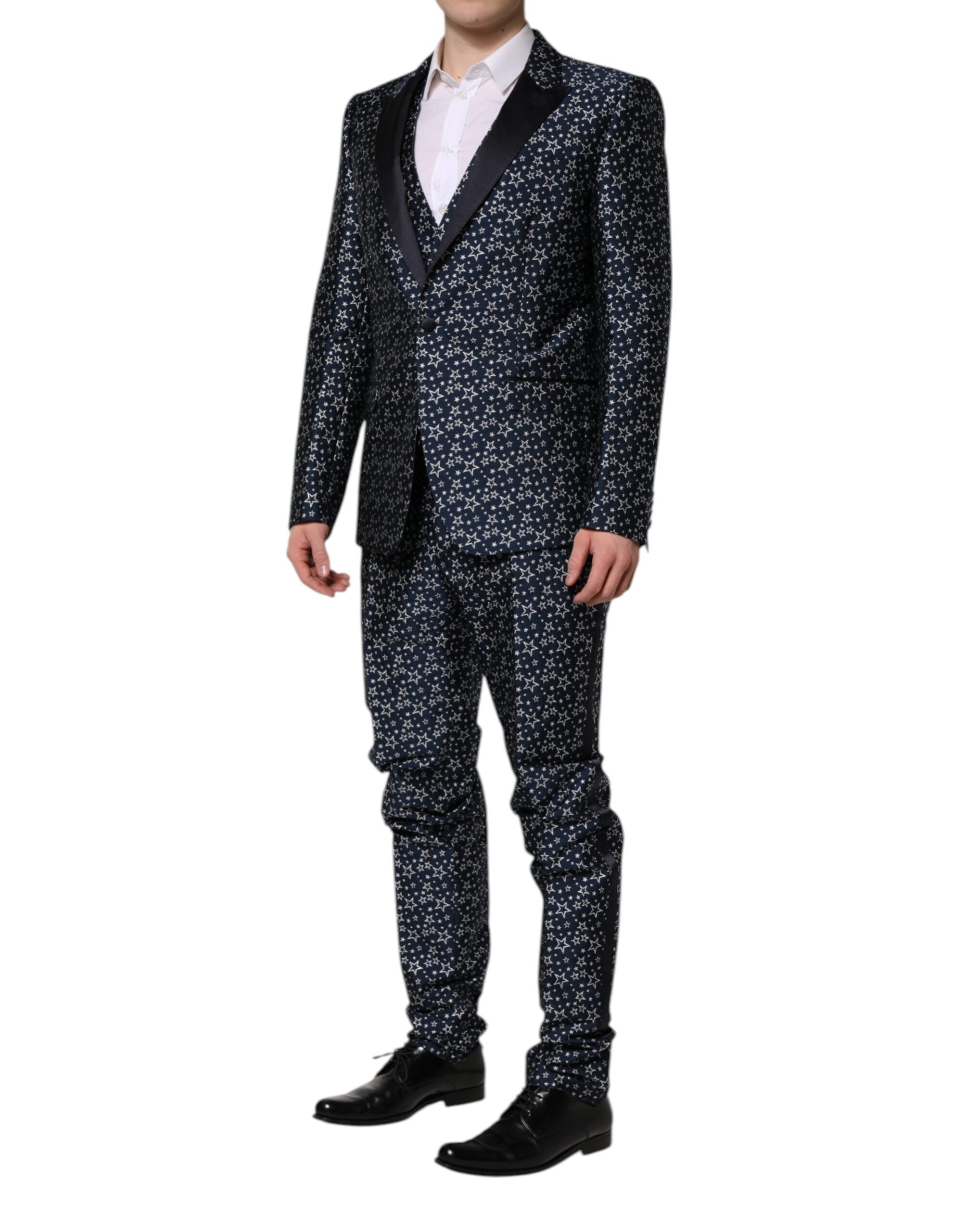 Blue MARTINI Star Jacquard 3 Piece Suit - ventzia