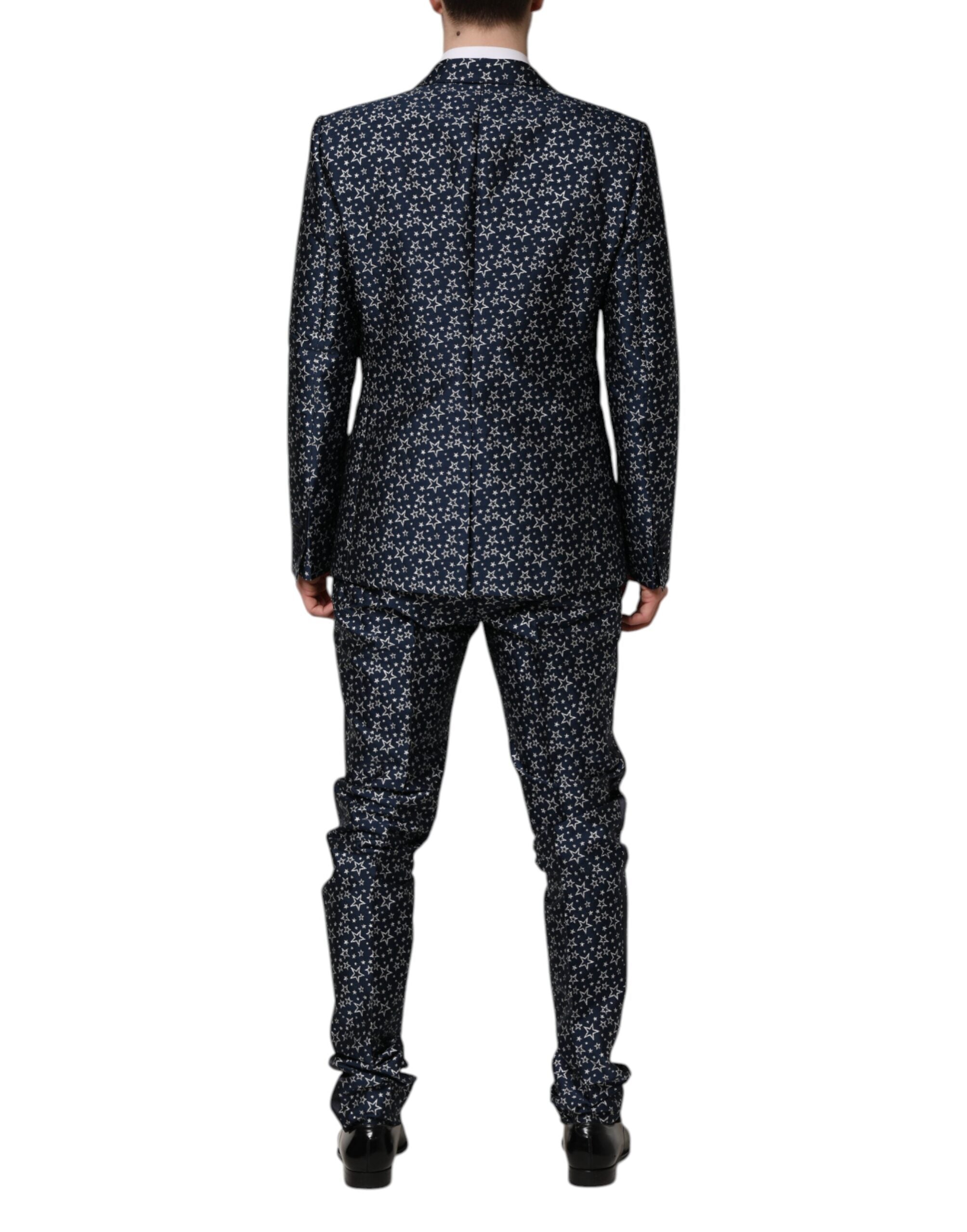 Blue MARTINI Star Jacquard 3 Piece Suit - ventzia