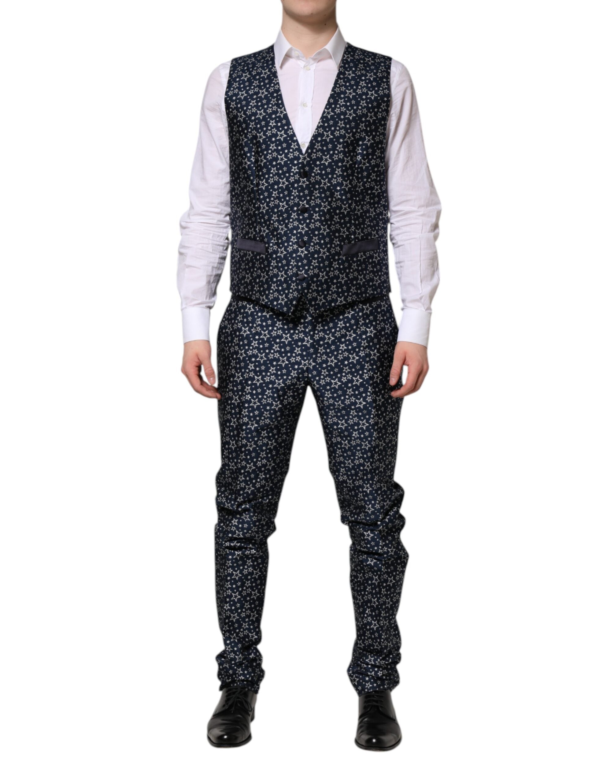 Blue MARTINI Star Jacquard 3 Piece Suit - ventzia