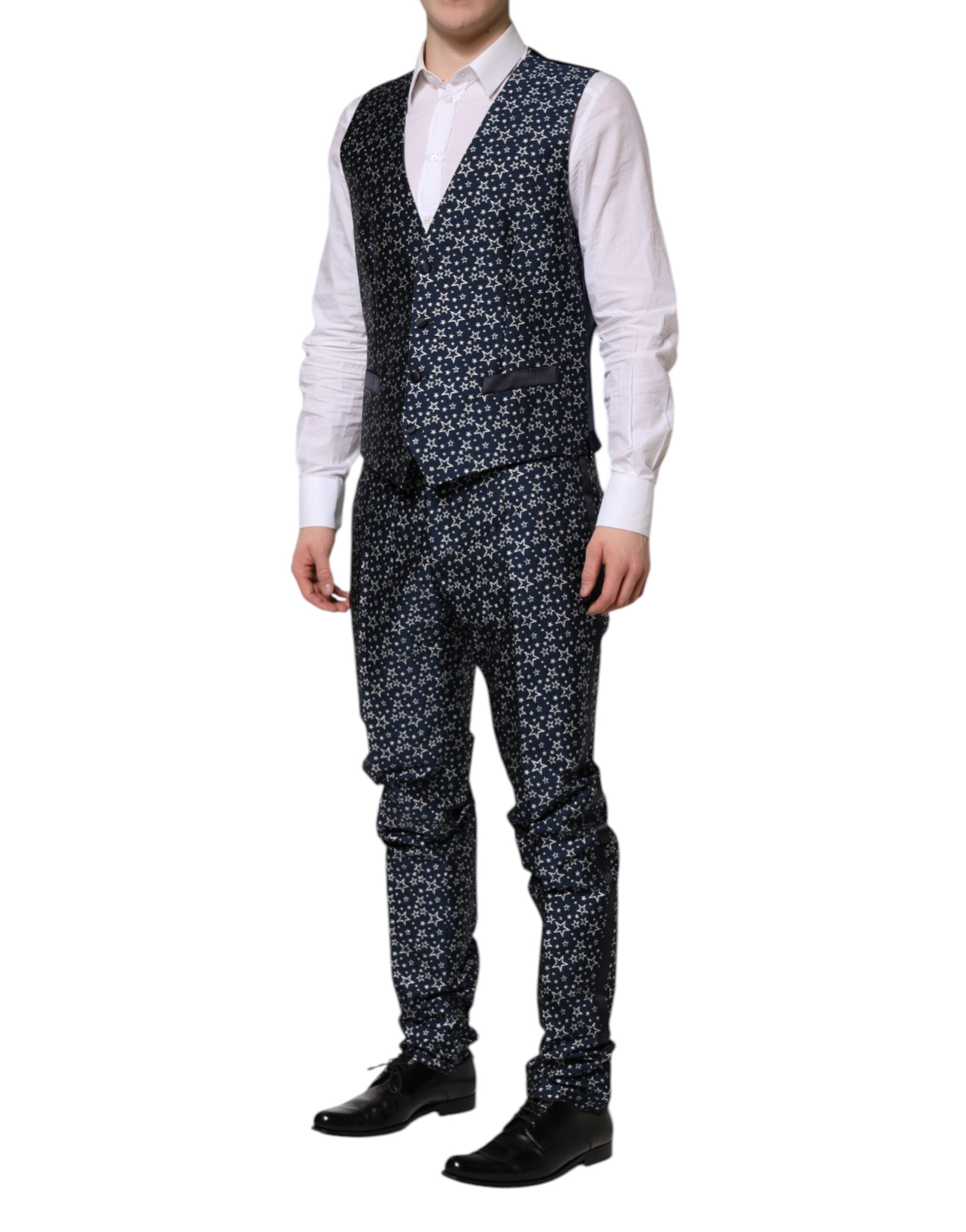 Blue MARTINI Star Jacquard 3 Piece Suit - ventzia
