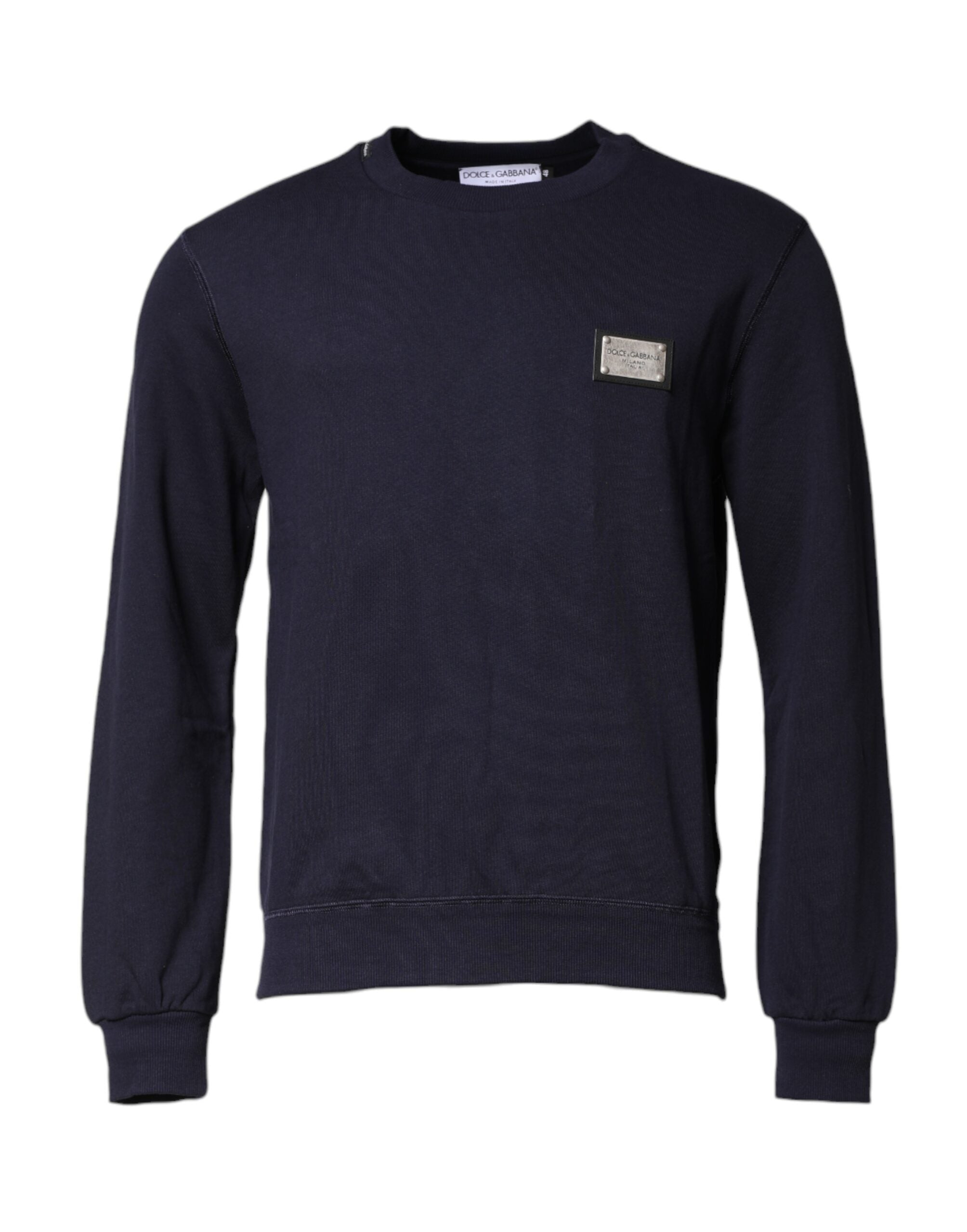 Dark Blue Logo Crew Neck Pullover Sweater - ventzia