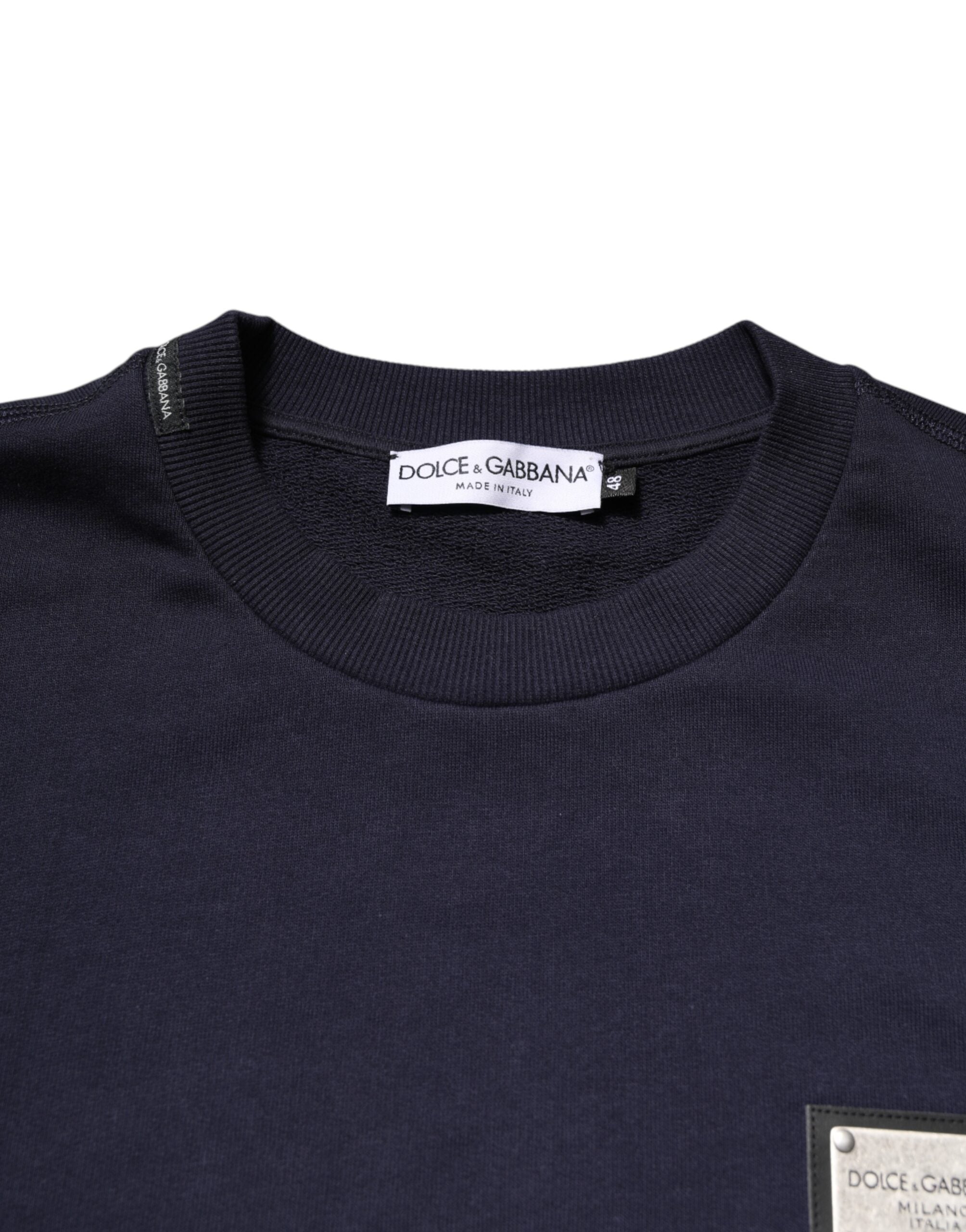 Dark Blue Logo Crew Neck Pullover Sweater - ventzia