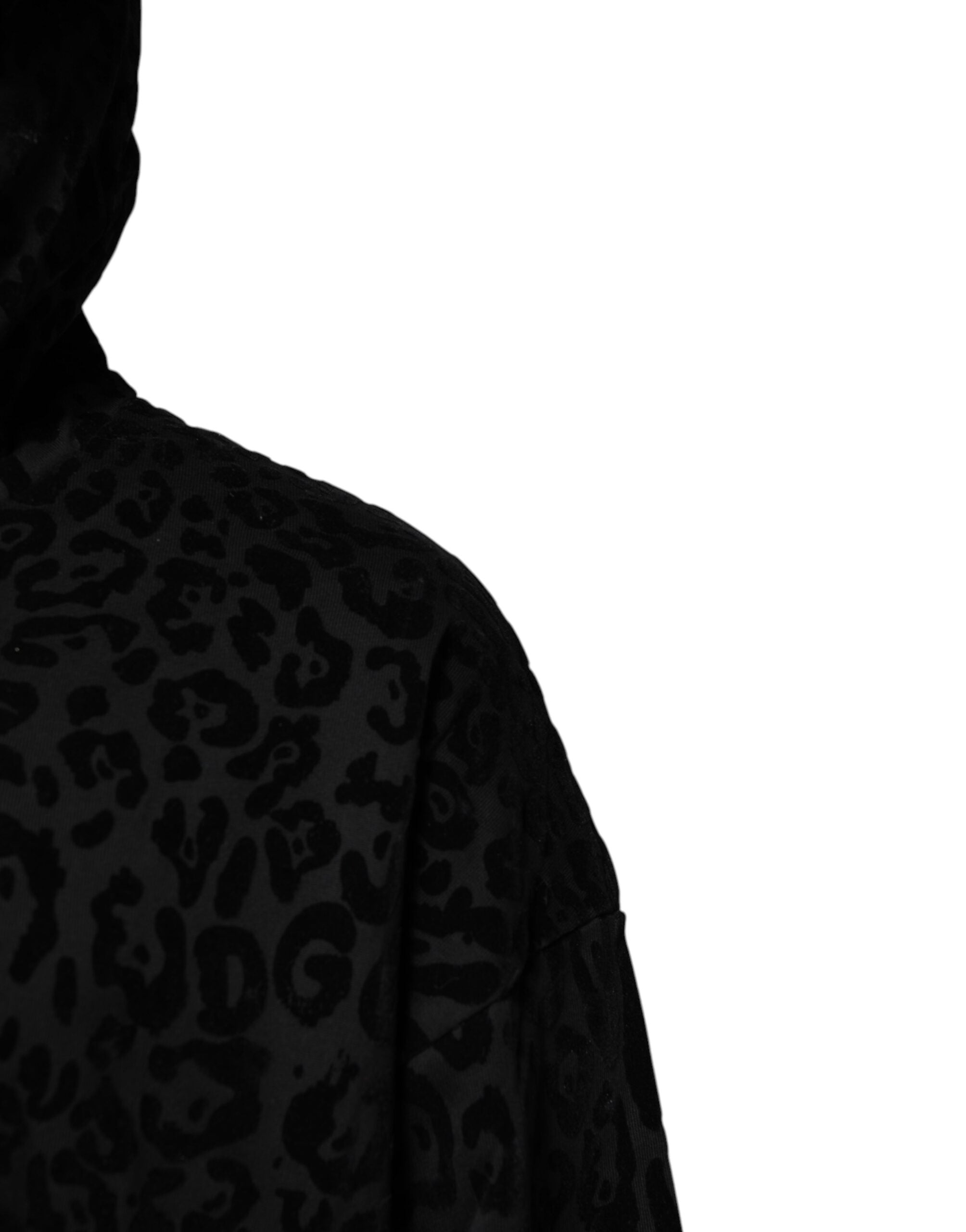 Black Leopard Full Zip Hooded Sweatshirt Sweater - ventzia
