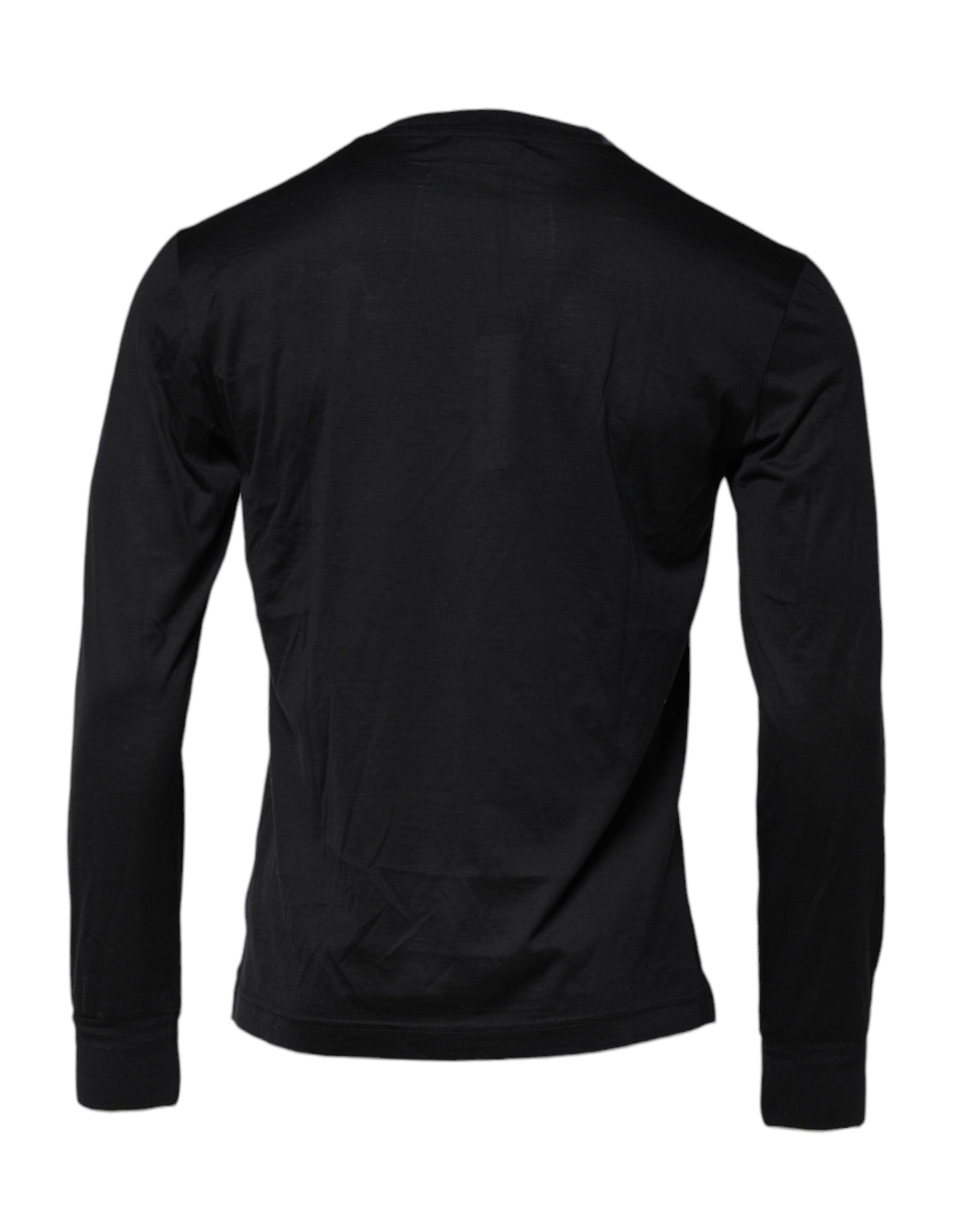 Dark Blue Silk Crew Neck Men Pullover Sweater - ventzia