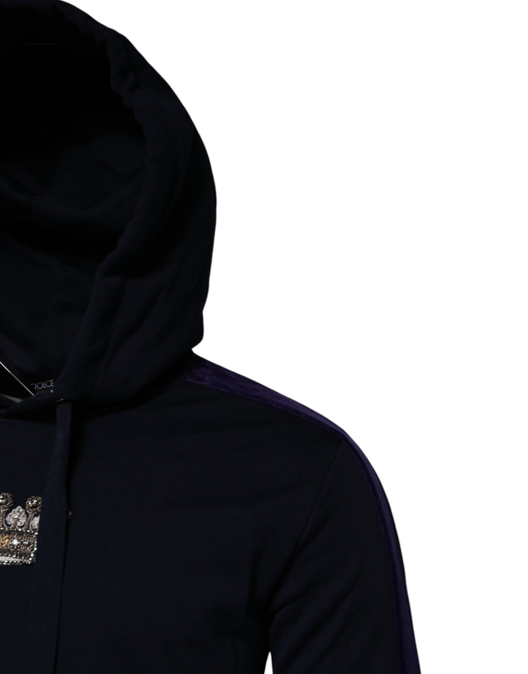 Black Crown Cotton Hooded Sweatshirt Sweater - ventzia