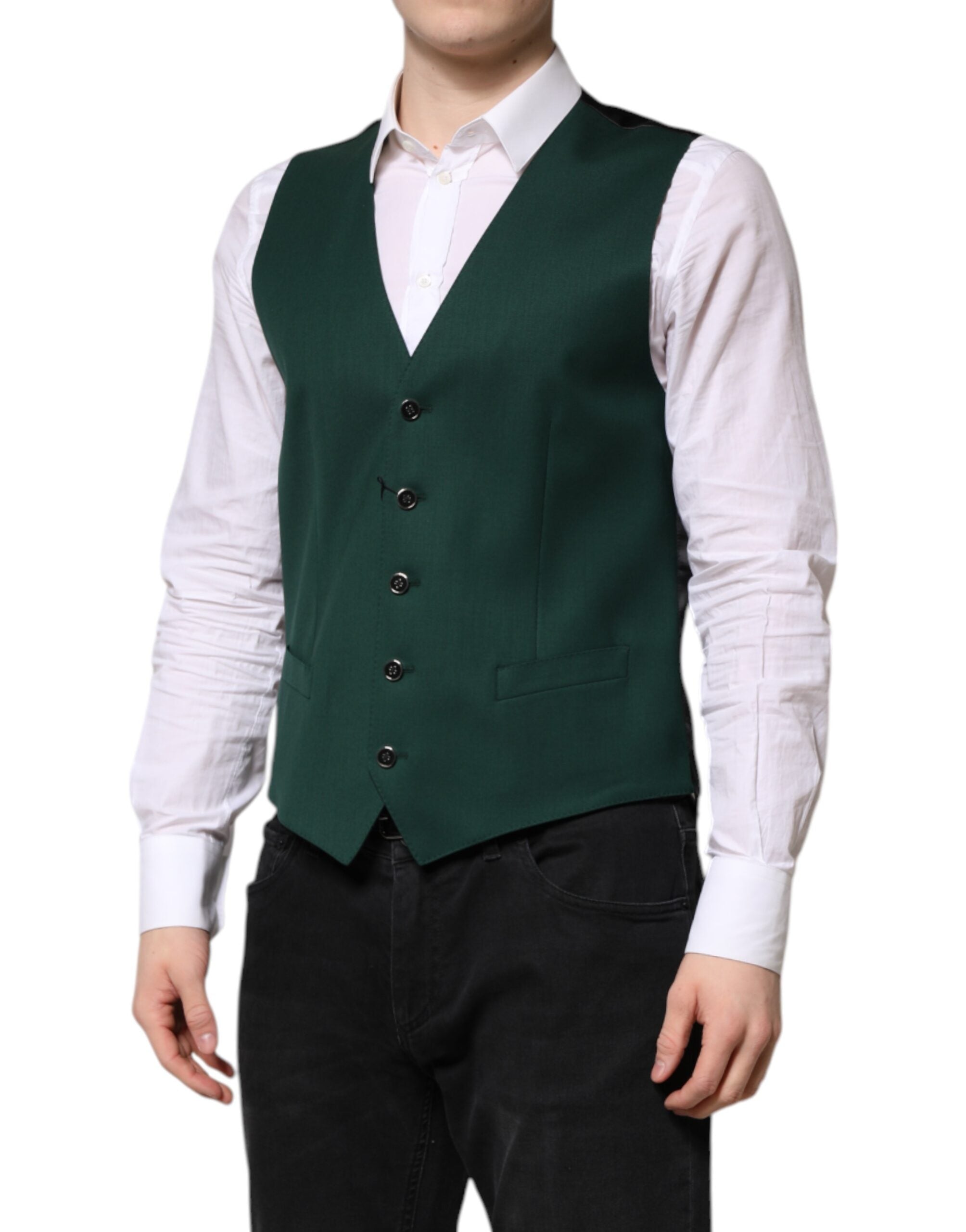 Green Wool Dress Formal Men Waistcoat Vest - ventzia