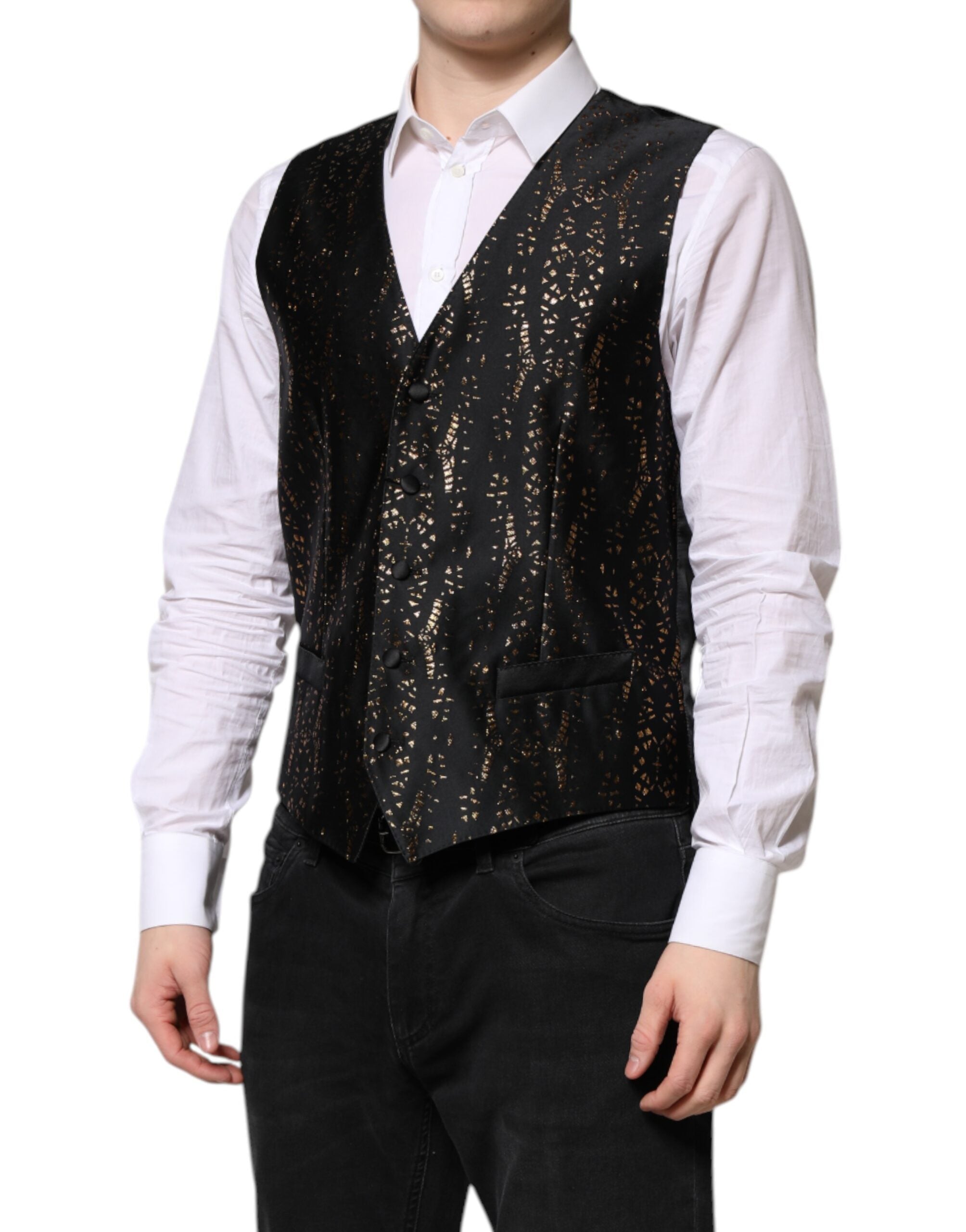 Black Lurex Dress Formal Men Waistcoat Vest - ventzia