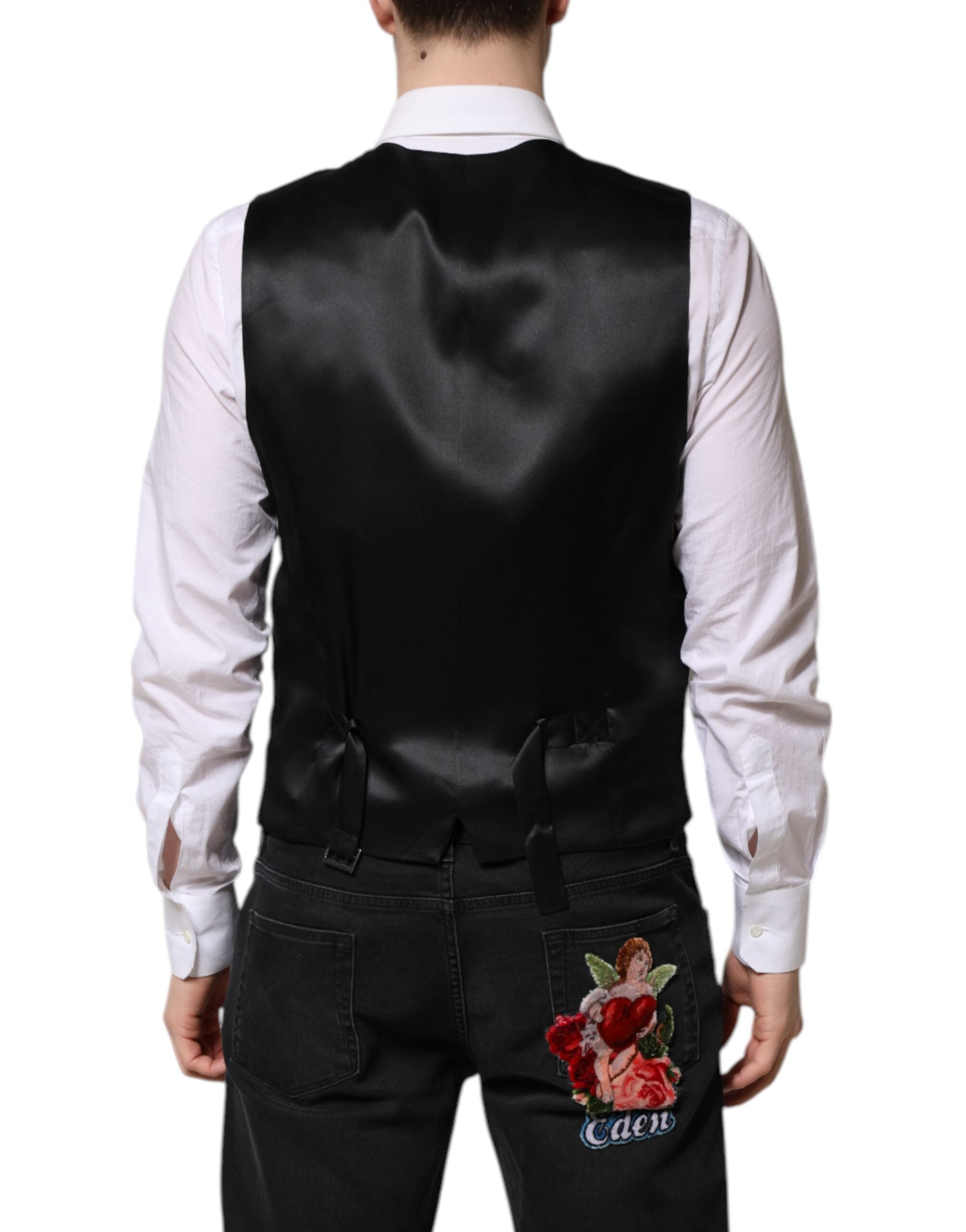 Black Lurex Dress Formal Men Waistcoat Vest - ventzia