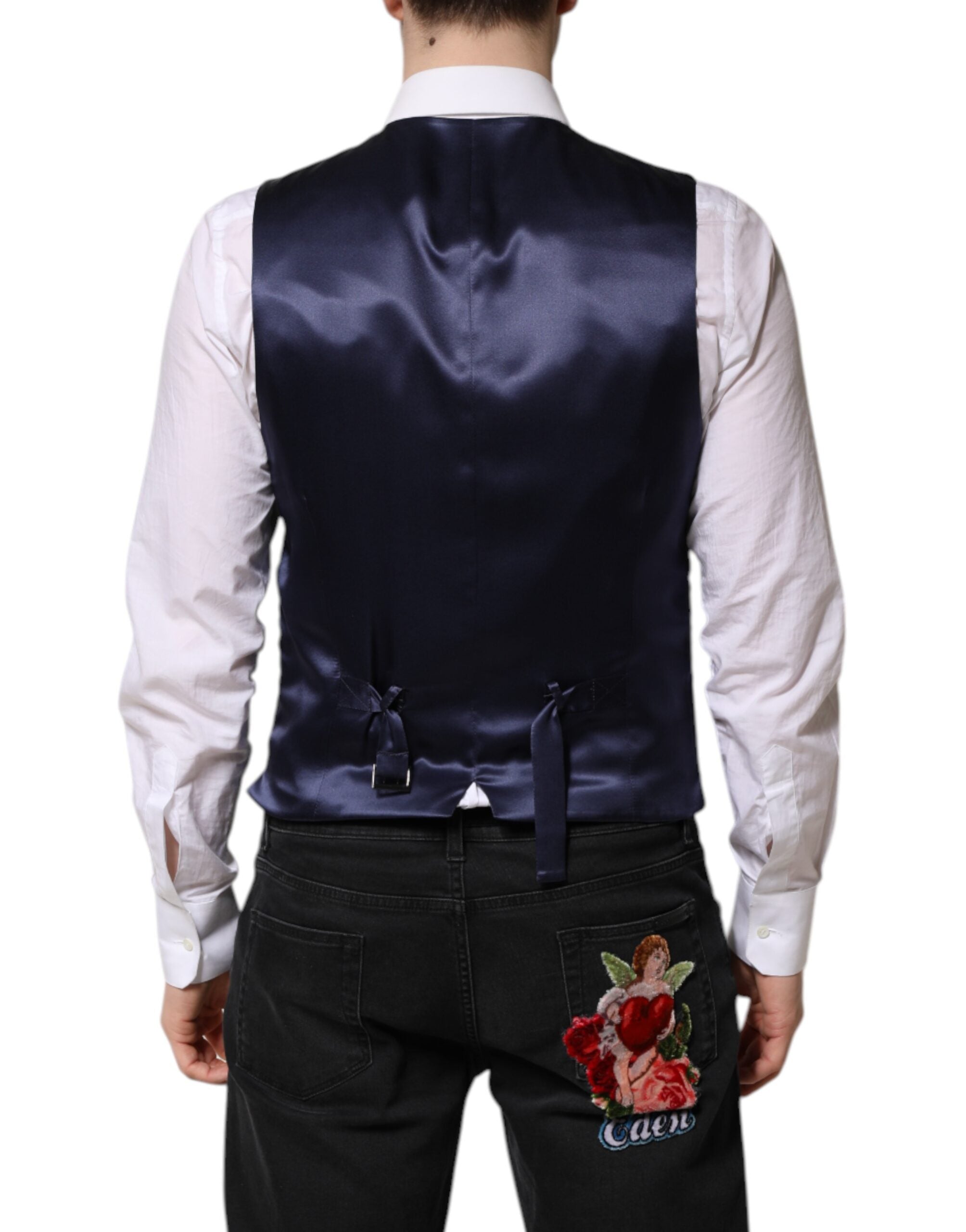Dark Blue Logo Wool Formal Men Waistcoat Vest - ventzia