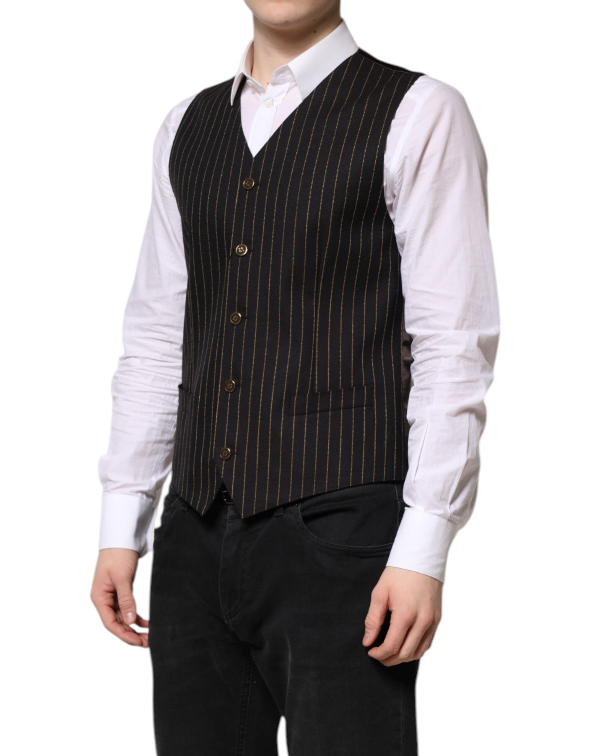 Black Stripes Wool Formal Men Waistcoat Vest - ventzia