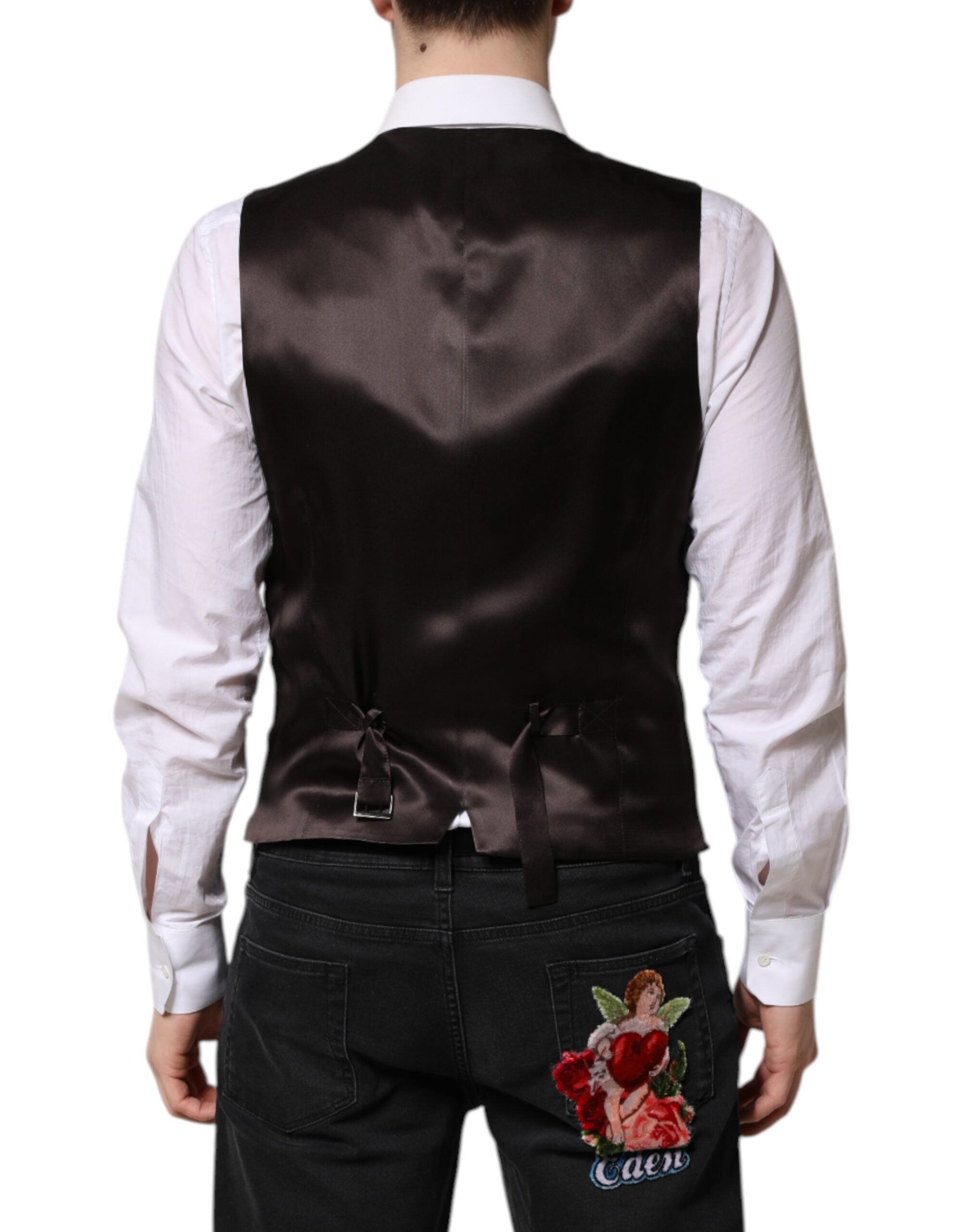 Black Stripes Wool Formal Men Waistcoat Vest - ventzia
