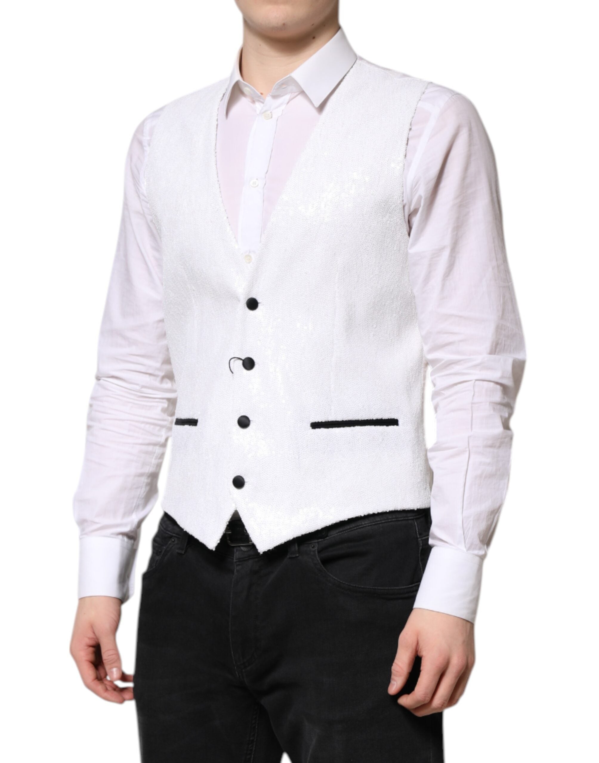 White Sequined Dress Formal Waistcoat Vest - ventzia