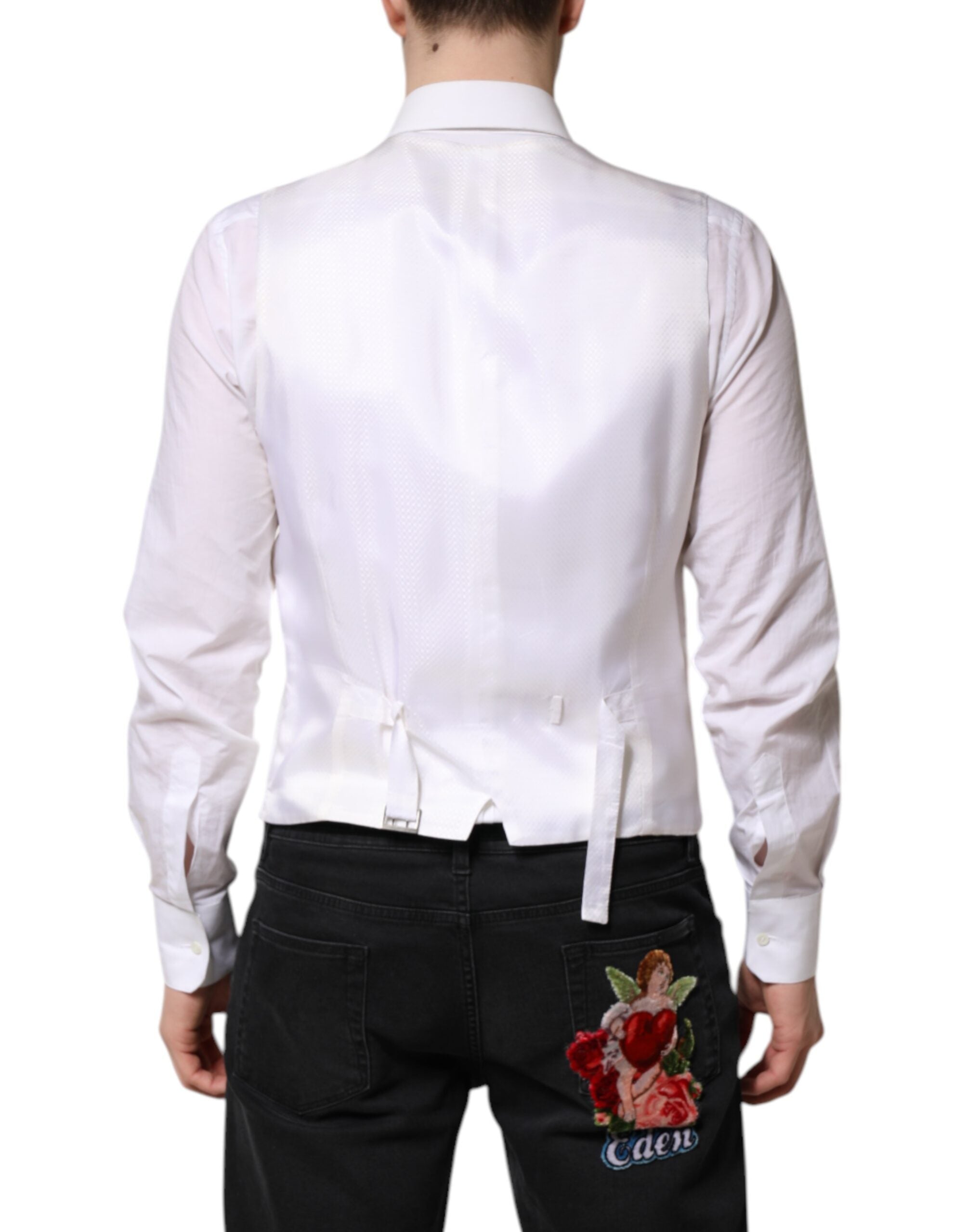 White Sequined Dress Formal Waistcoat Vest - ventzia