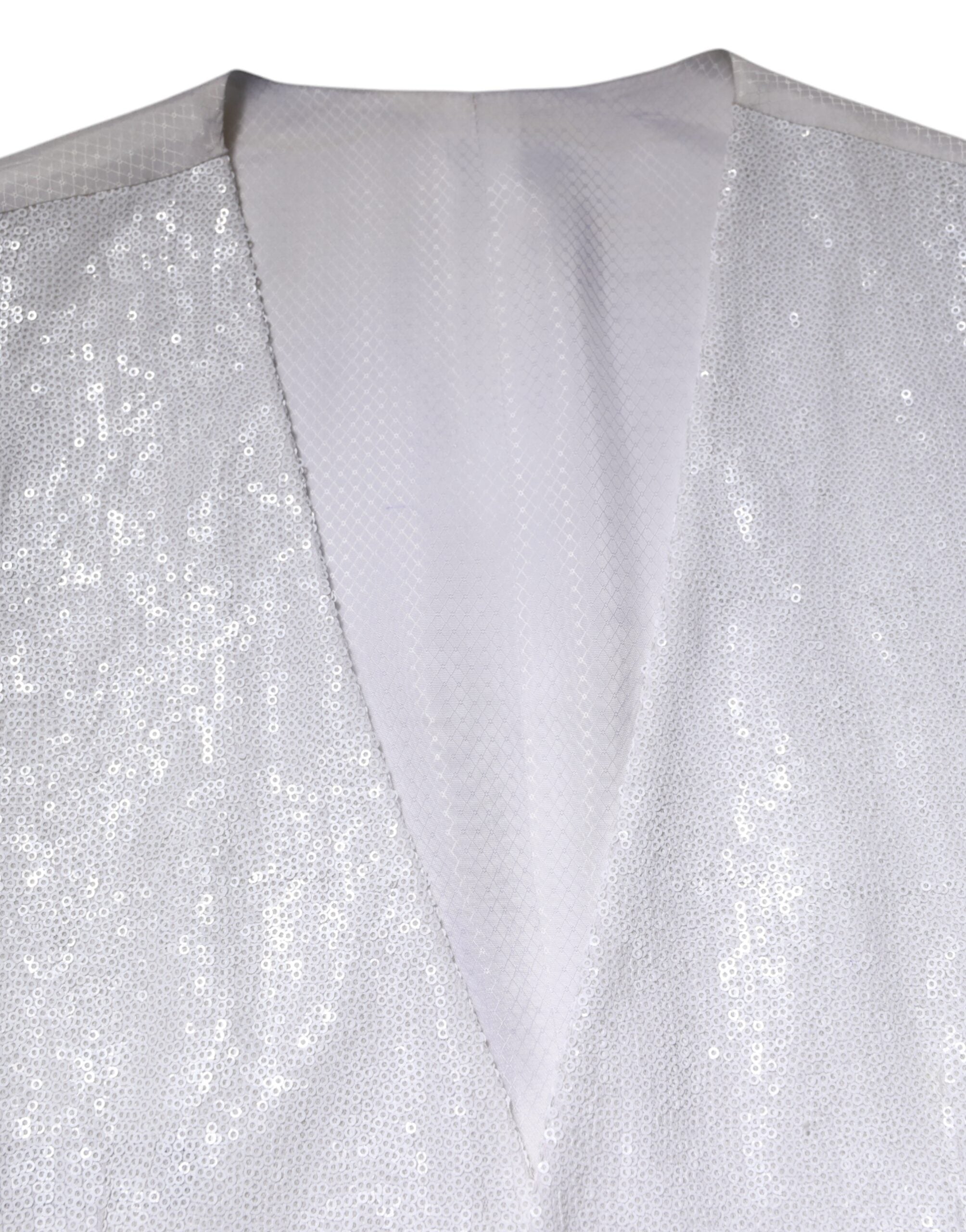 White Sequined Dress Formal Waistcoat Vest - ventzia