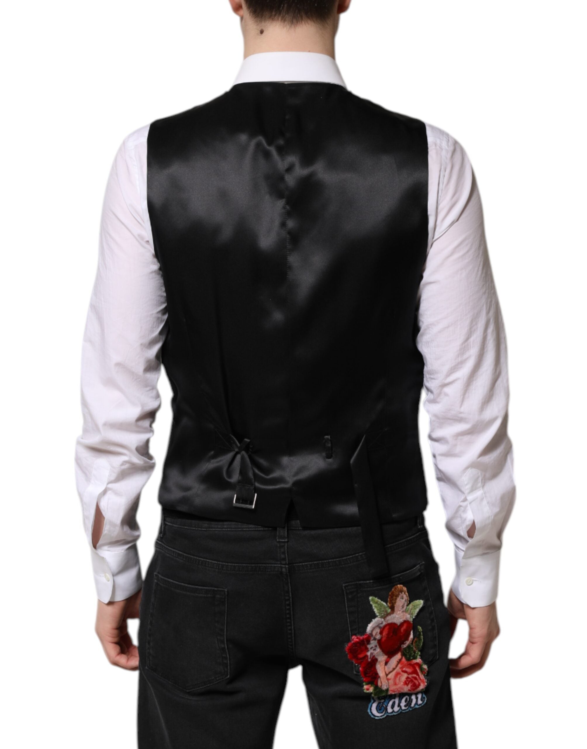 Black Gold Jacquard Formal Men Waistcoat Vest - ventzia