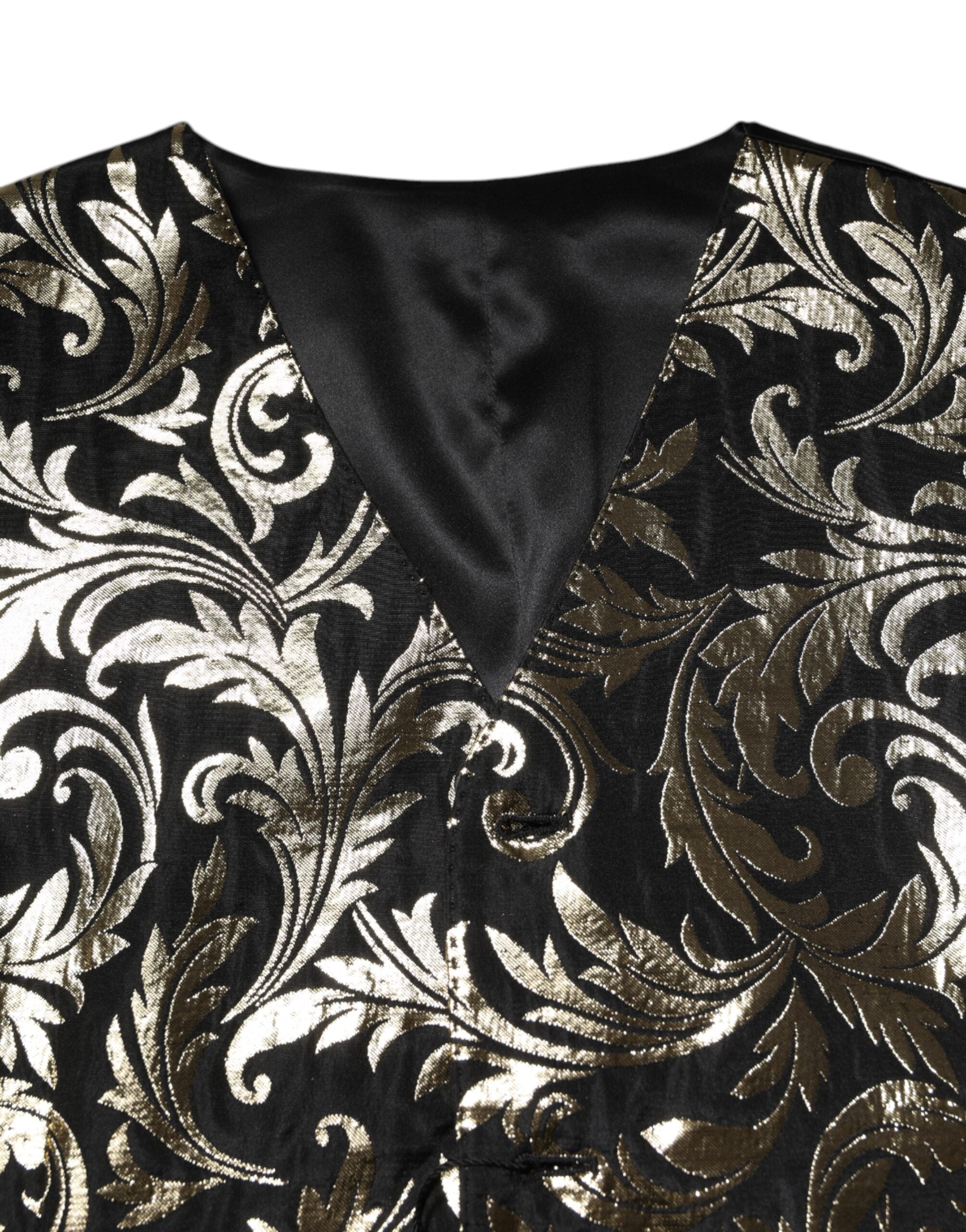 Black Gold Jacquard Formal Men Waistcoat Vest - ventzia
