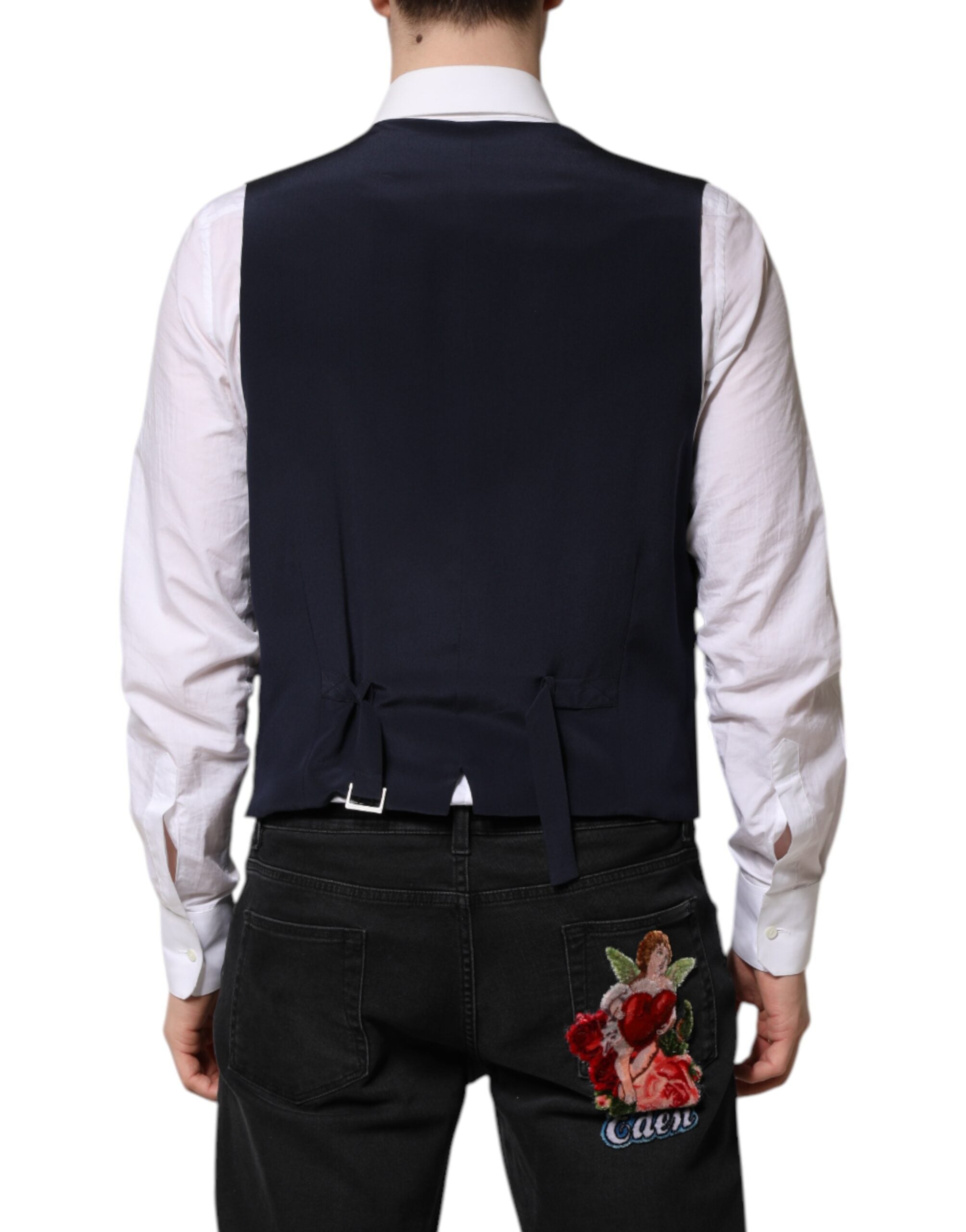 Blue Stripes Wool Formal Men Waistcoat Vest - ventzia