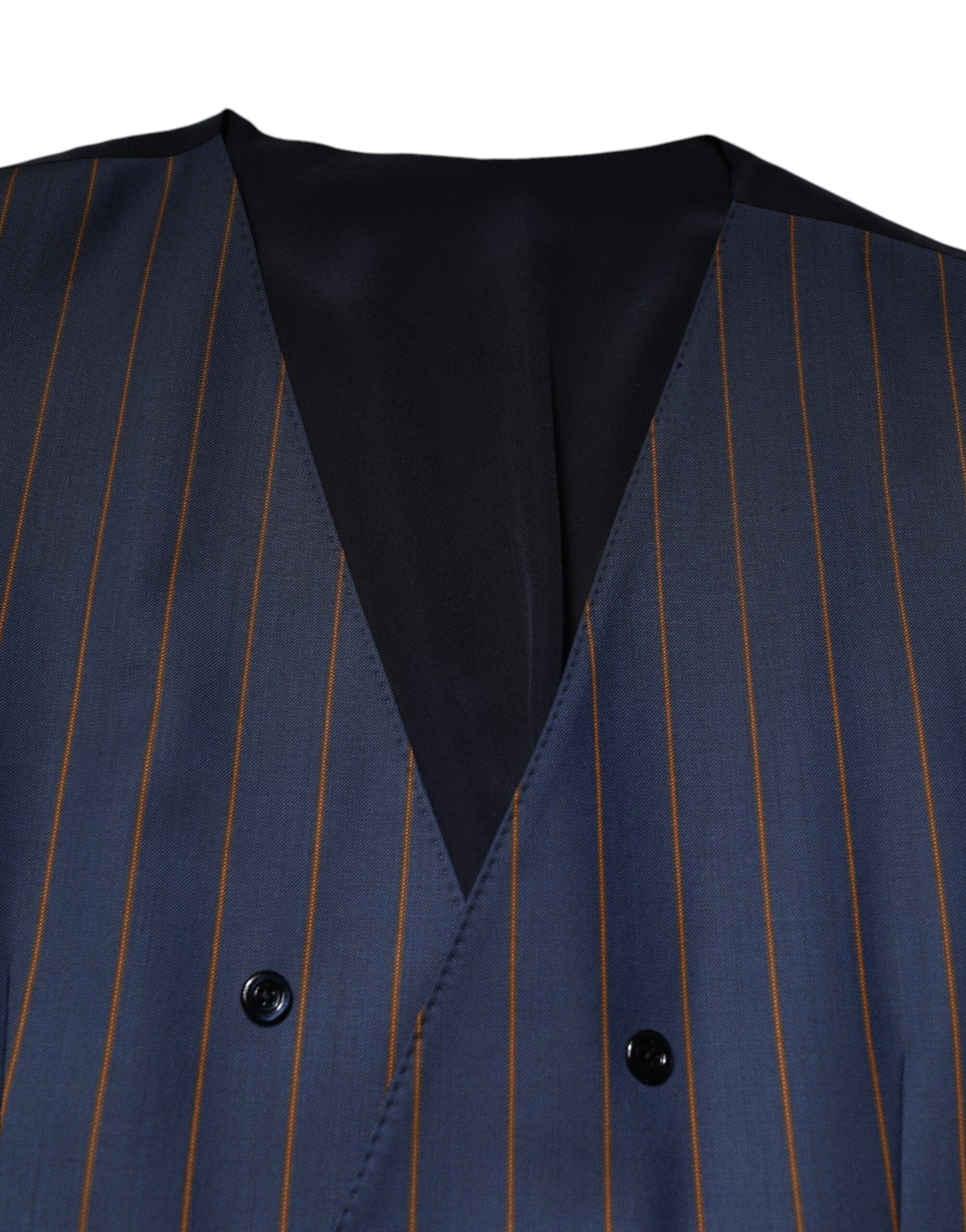Blue Stripes Wool Formal Men Waistcoat Vest - ventzia