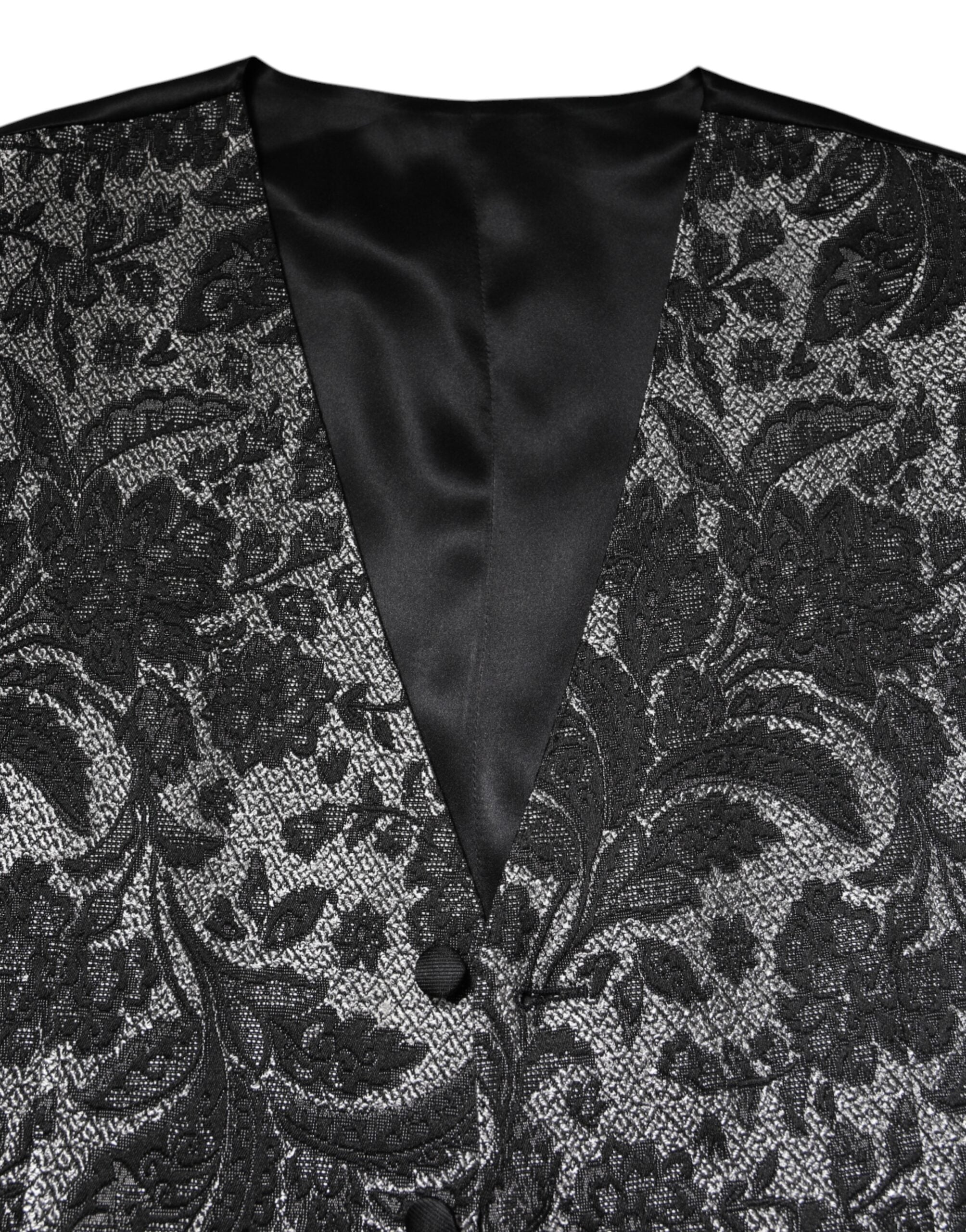 Black Gray Brocade Formal Men Waistcoat Vest - ventzia