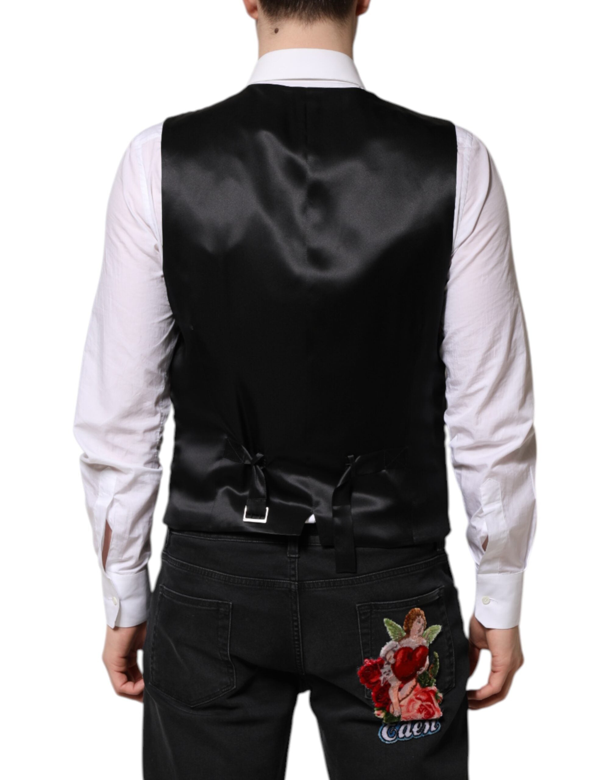 Red Floral Brocade Formal Men Waistcoat Vest - ventzia