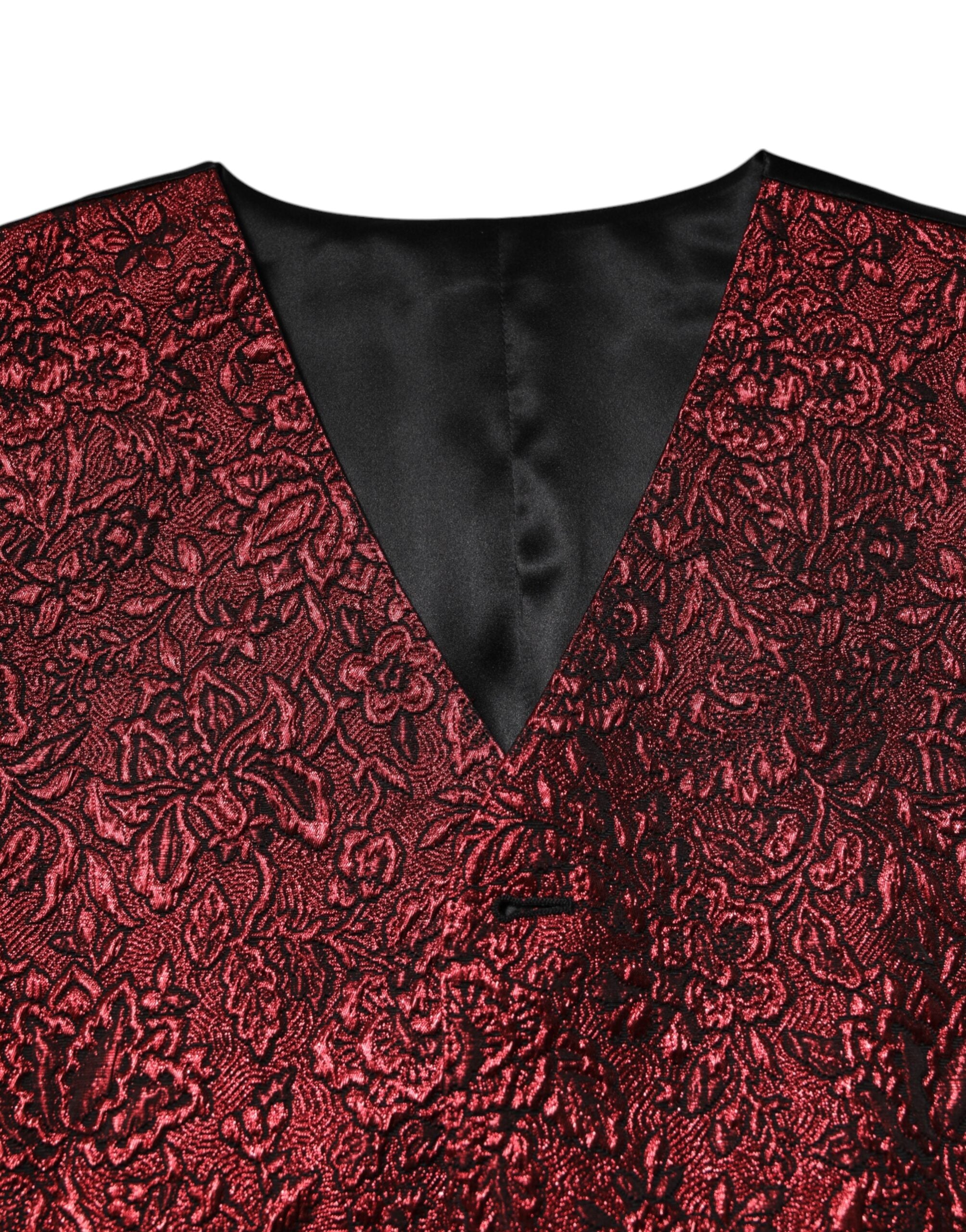 Red Floral Brocade Formal Men Waistcoat Vest - ventzia