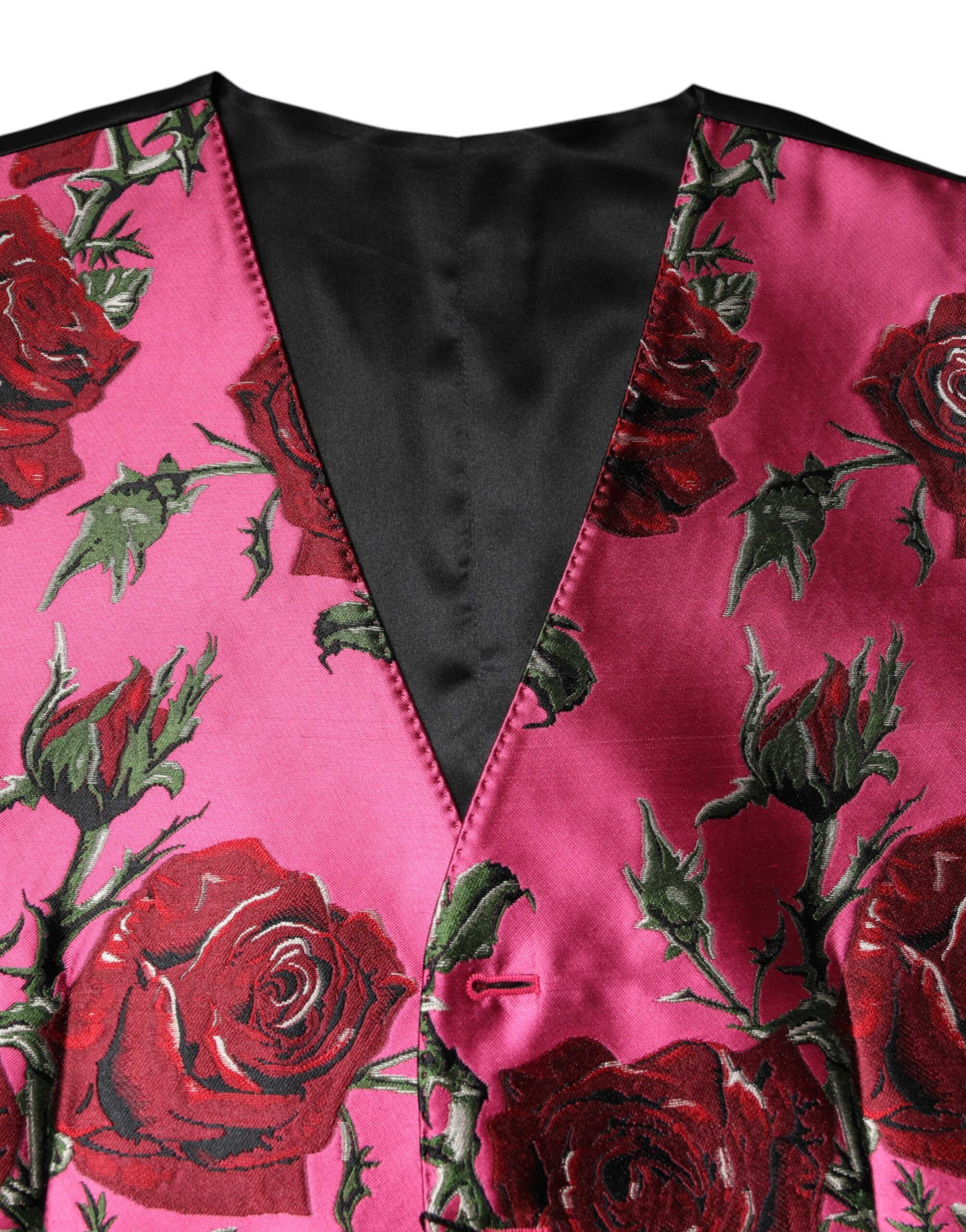 Pink Floral Satin Formal Men Waistcoat Vest - ventzia