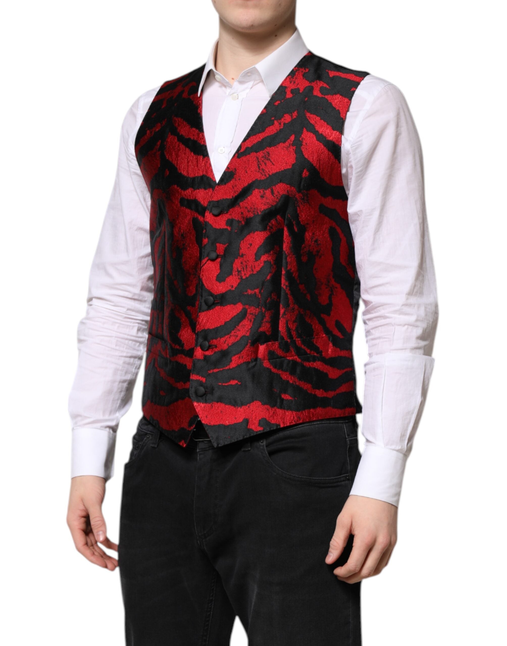 Red Black Stripe Dress Formal Waistcoat Vest - ventzia