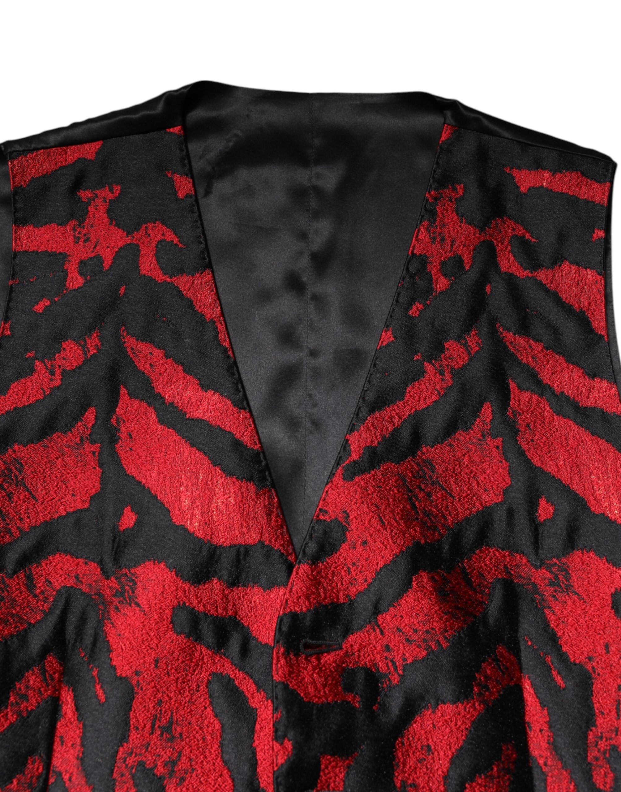 Red Black Stripe Dress Formal Waistcoat Vest - ventzia