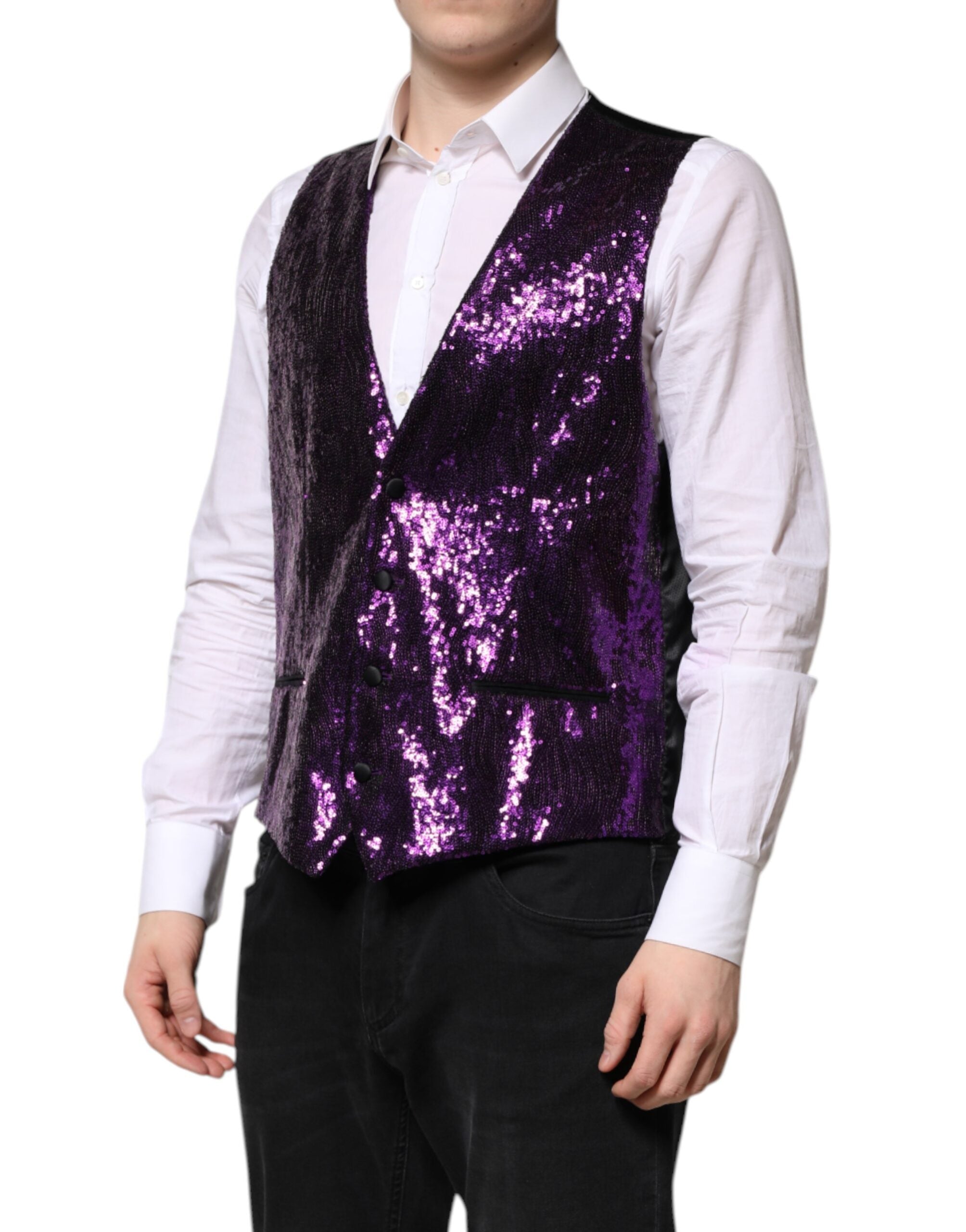 Purple Sequined Dress Formal Waistcoat Vest - ventzia
