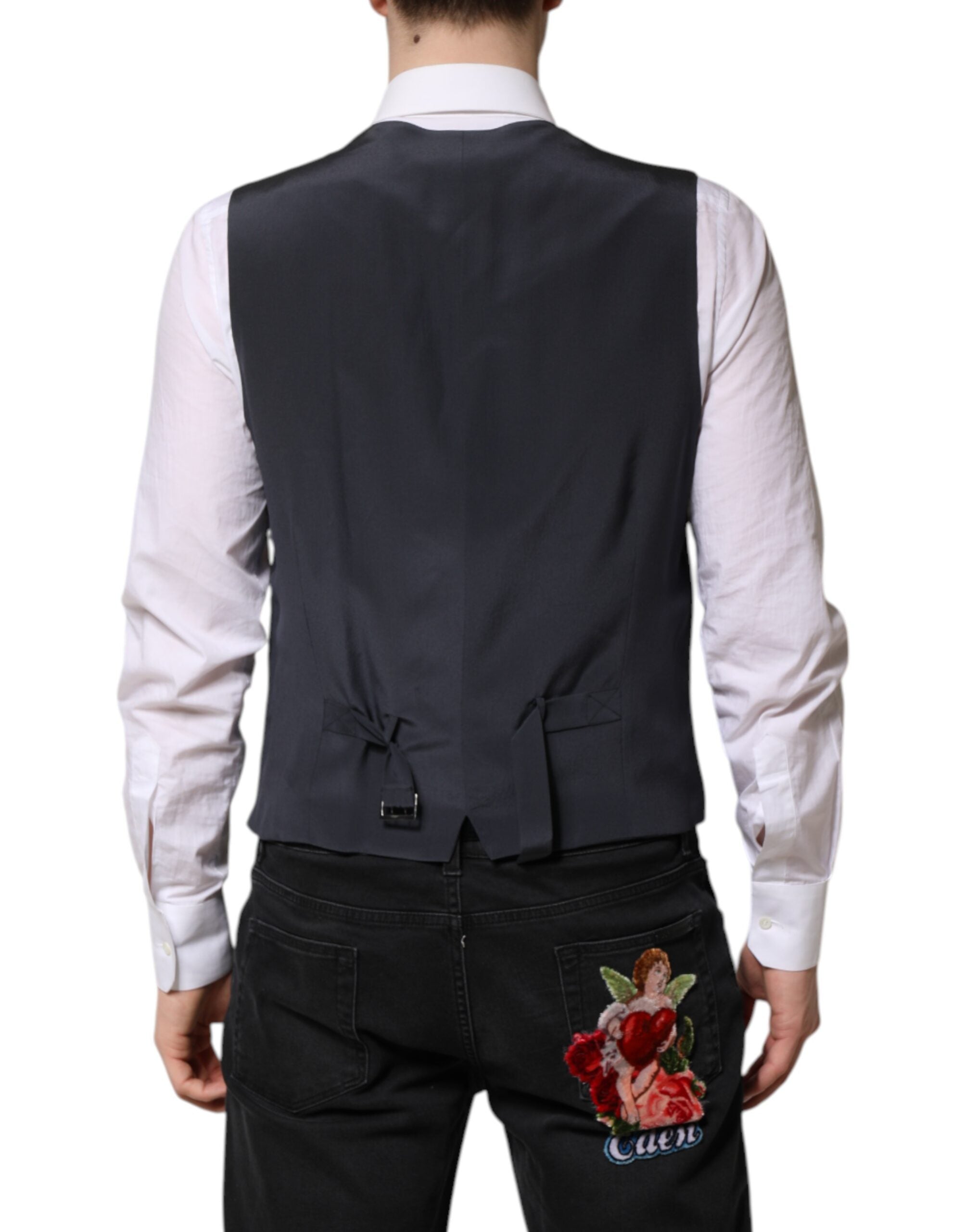 Gray Plaid Wool Formal Dress Waistcoat Vest - ventzia