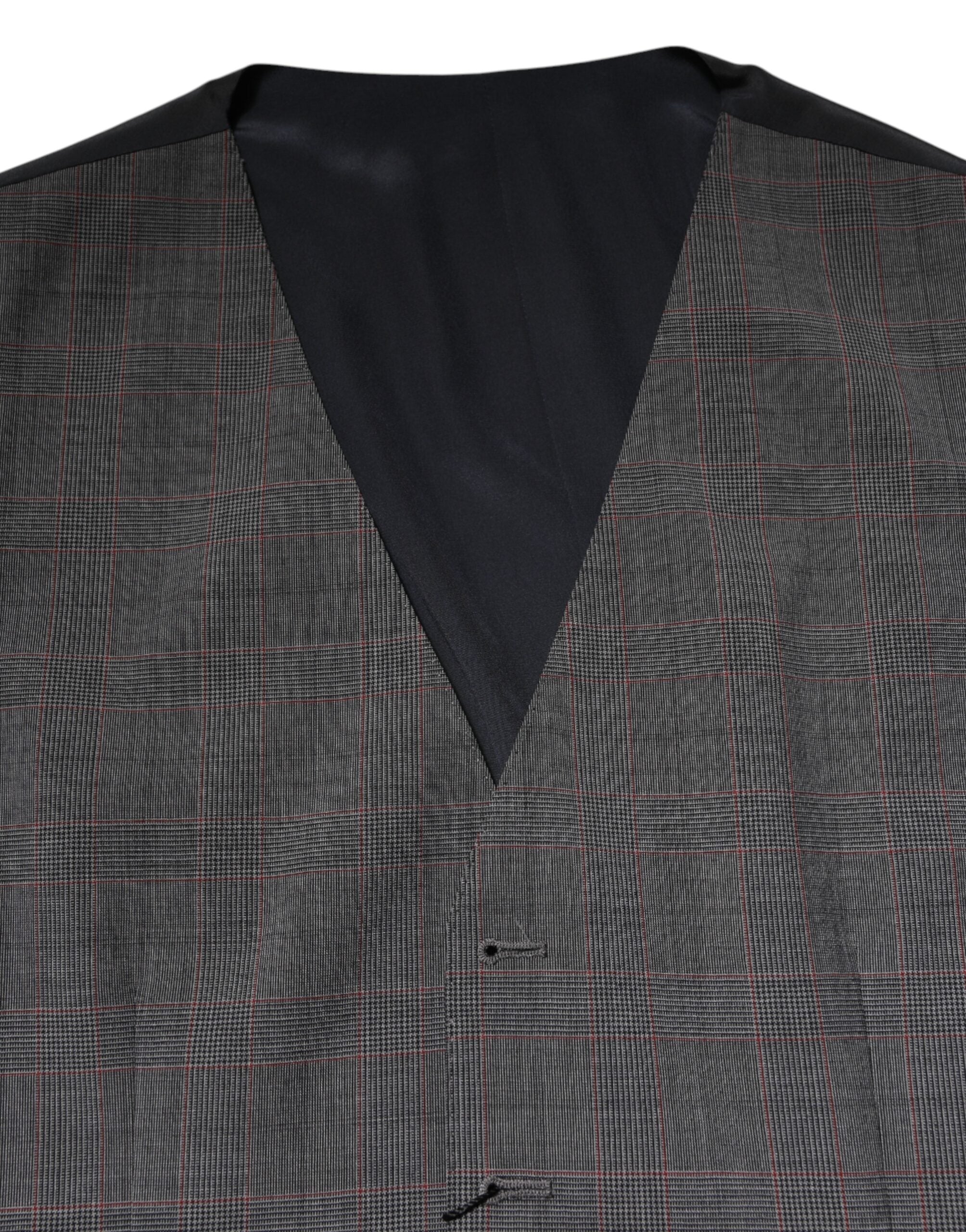 Gray Plaid Wool Formal Dress Waistcoat Vest - ventzia