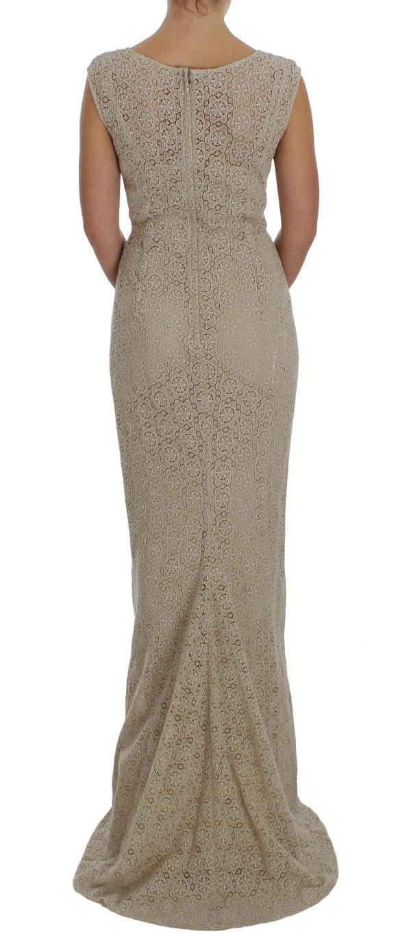 Elegant Beige Floral Cutout Maxi Dress - ventzia