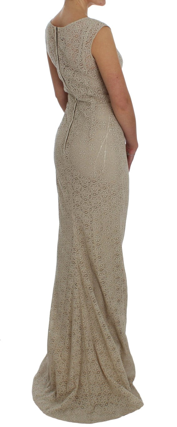 Elegant Beige Floral Cutout Maxi Dress - ventzia