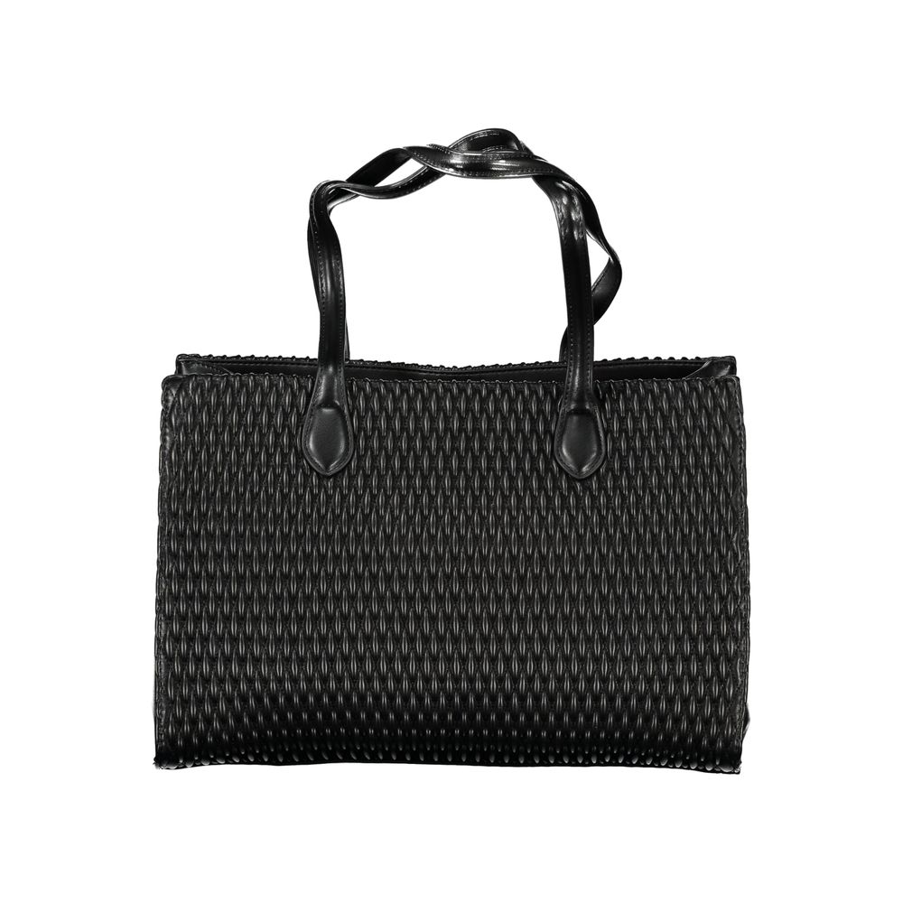 Black Polyurethane Women Shoulder Bag - ventzia