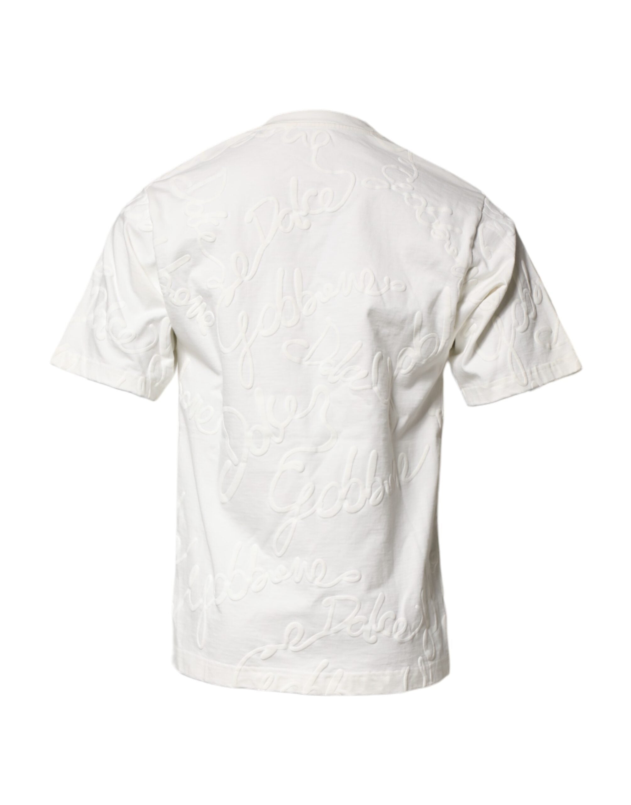 White Cotton Logo Embossed Crew Neck T-shirt - ventzia
