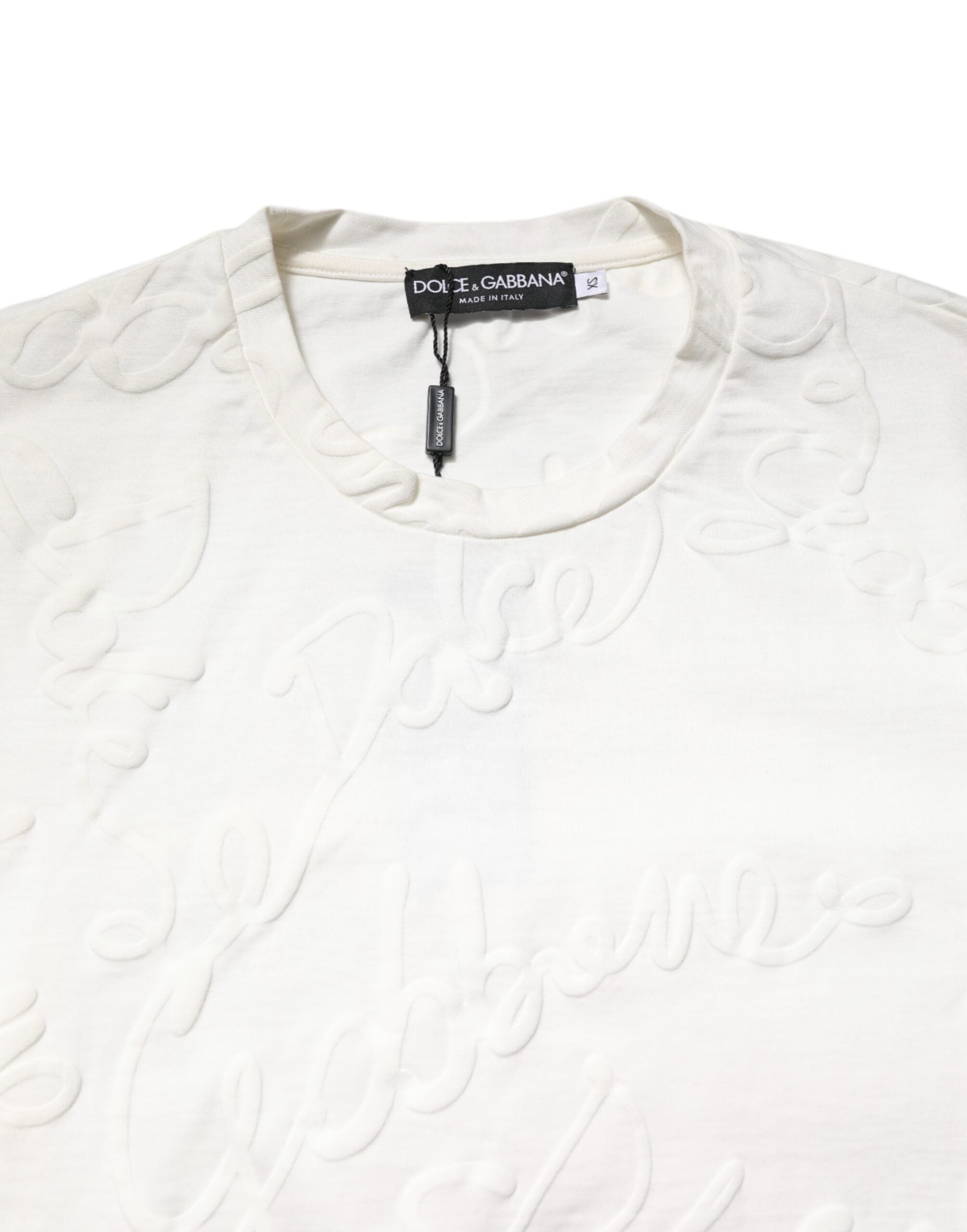 White Cotton Logo Embossed Crew Neck T-shirt - ventzia