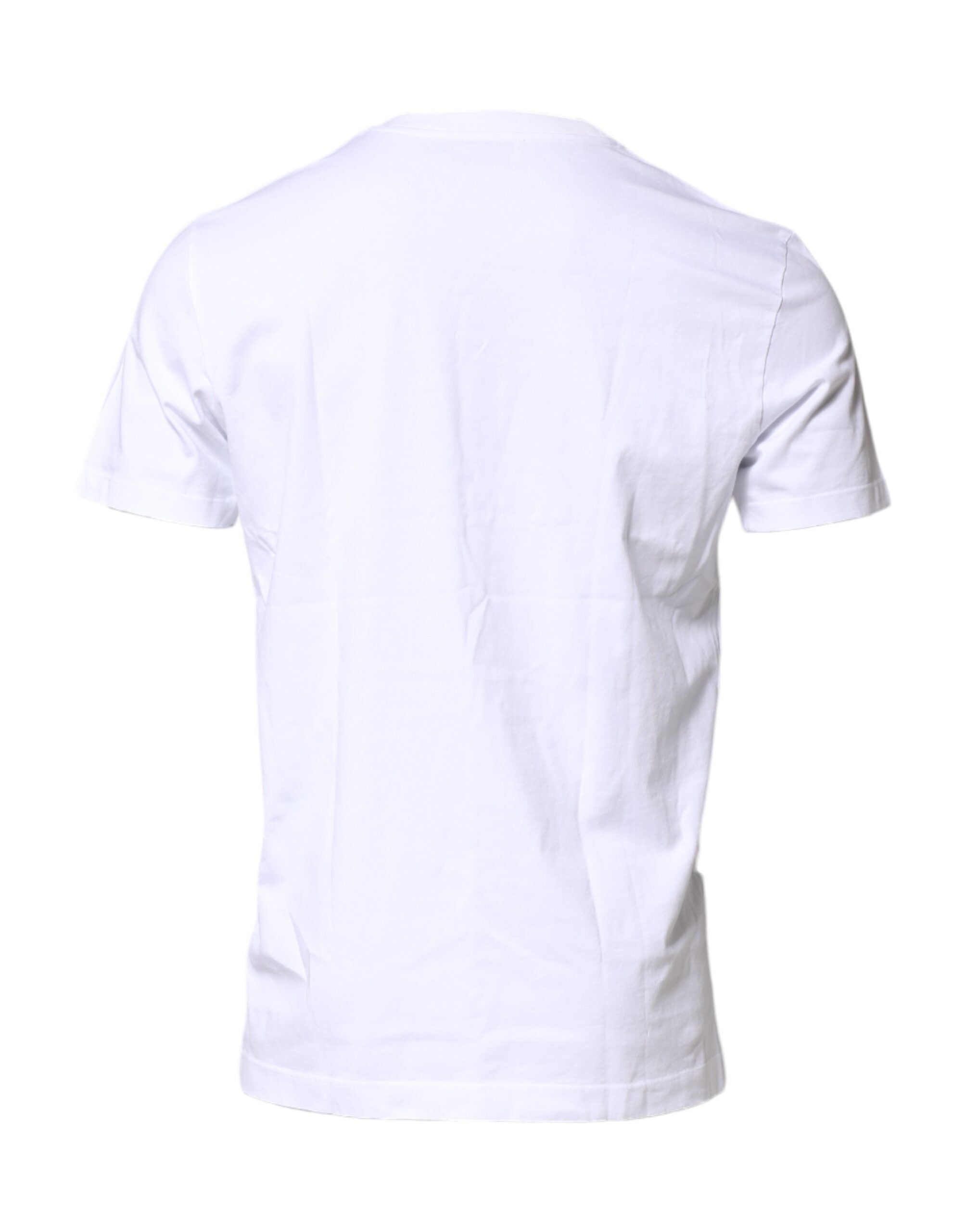 White Cotton Logo Patch Crew Neck T-shirt - ventzia
