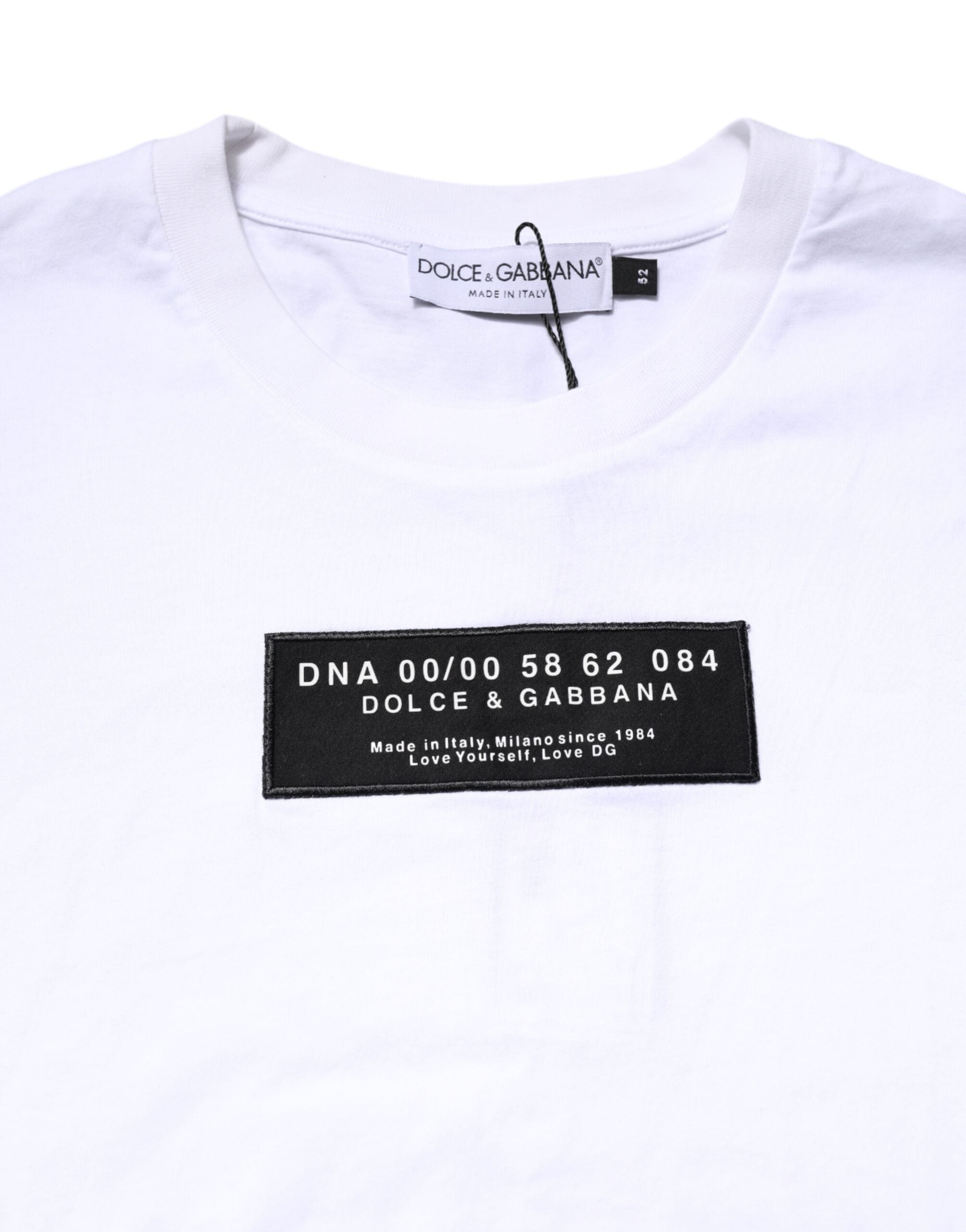 White Cotton Logo Patch Crew Neck T-shirt - ventzia