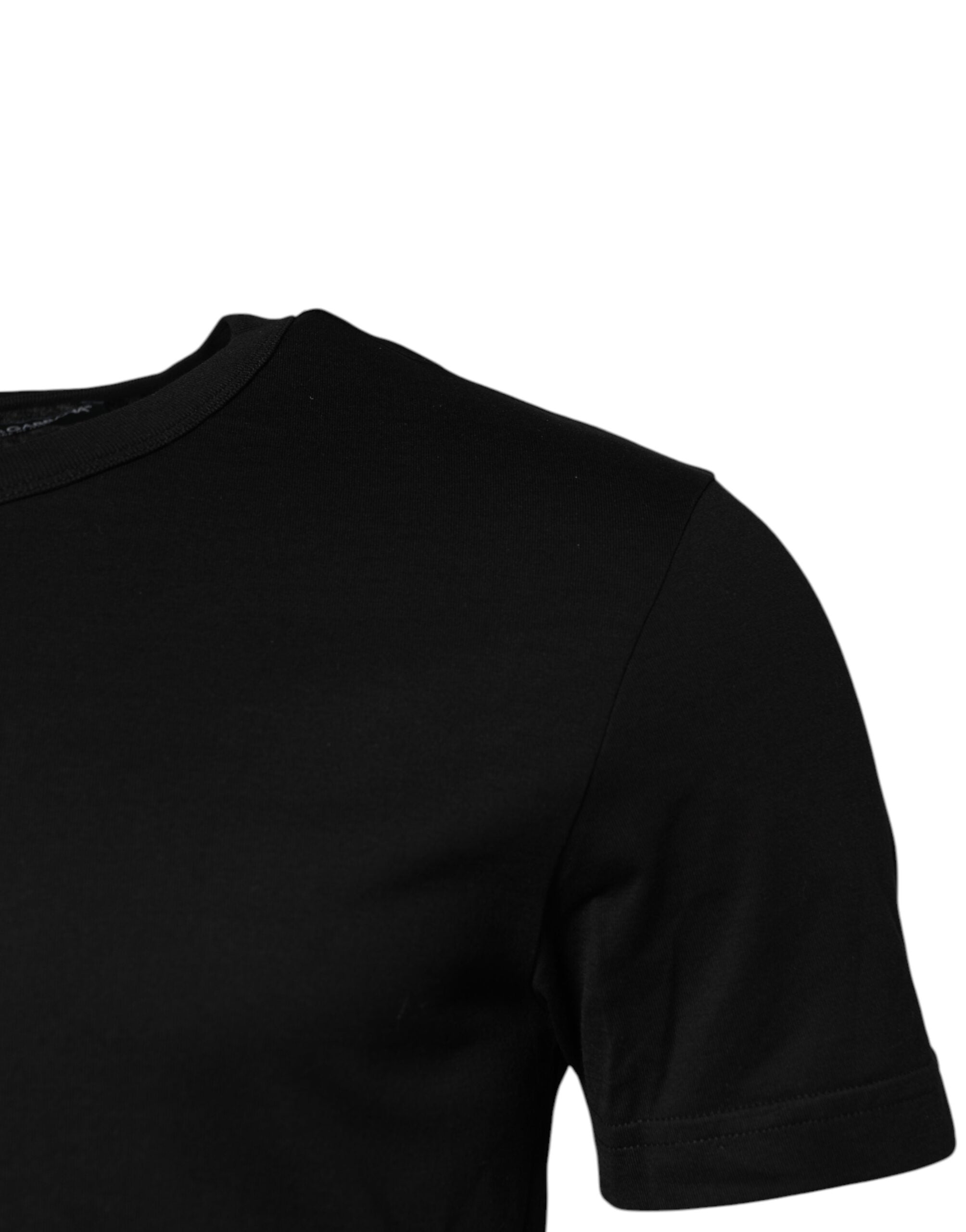 Black Cotton Short Sleeves Round Neck T-shirt - ventzia