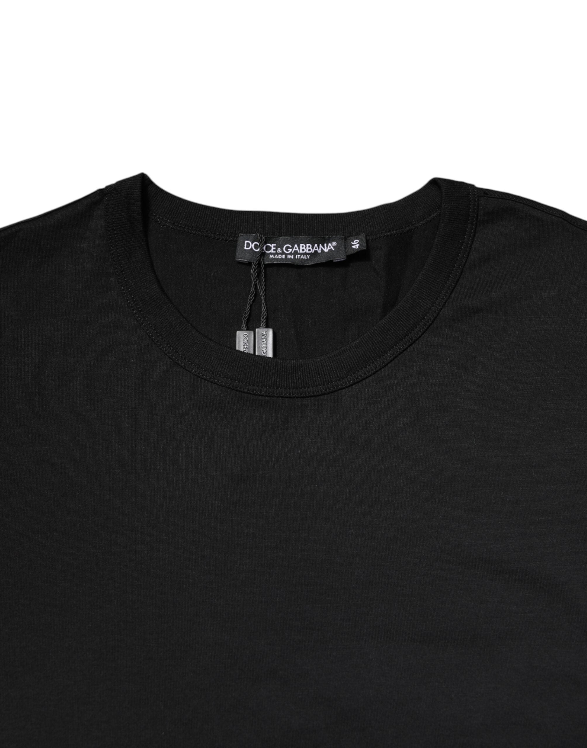 Black Cotton Short Sleeves Round Neck T-shirt - ventzia