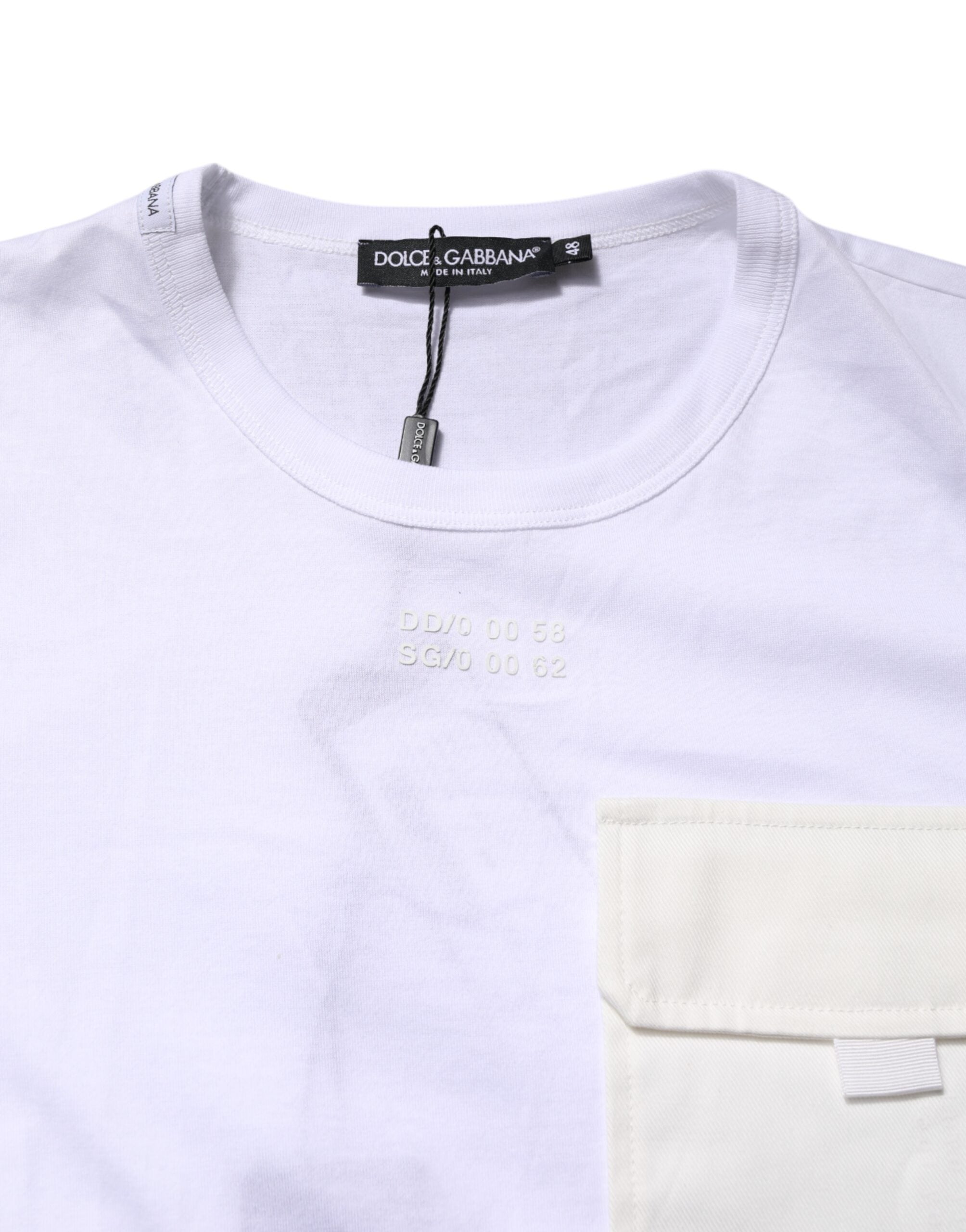 White Cotton Pocket Short Sleeves T-shirt - ventzia