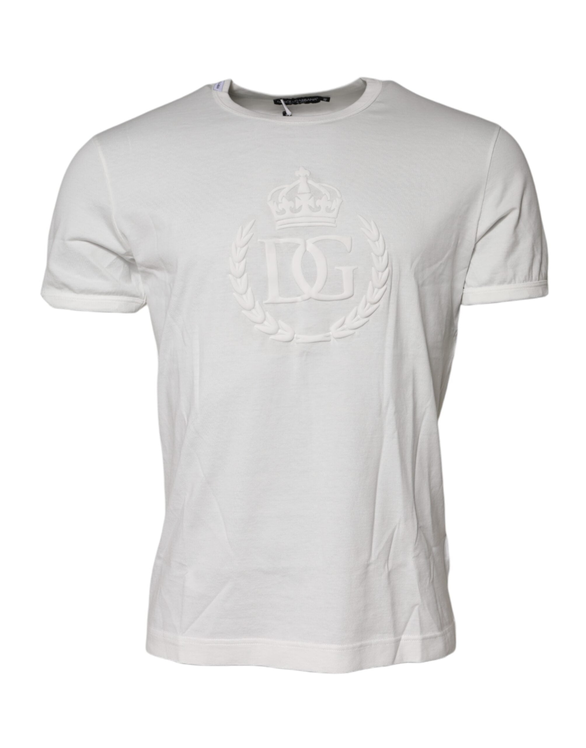 White Cotton DG Crown Embossed T-shirt - ventzia